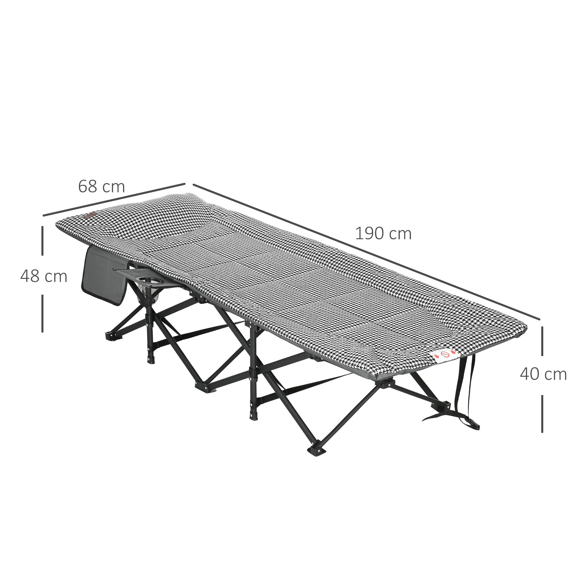 Outsunny Foldable Sun Lounger, Padded Patio Camping Bed with Carry Bag, Magazine Bag and Cup Holder for Outdoor, Garden, Black - North Peak Garden Furniture