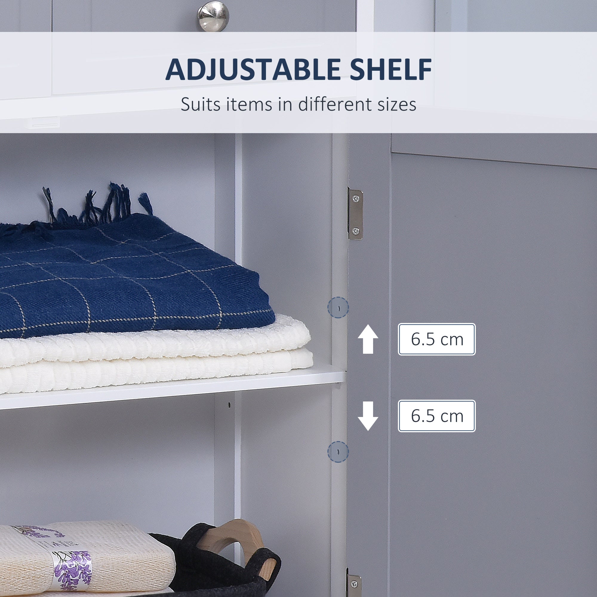 kleankin 75x60cm Freestanding Bathroom Storage Cabinet Unit w/ 2 Drawers Cupboard Adjustable Shelf Metal Handles Traditional Style Grey White - North Peak Garden Furniture