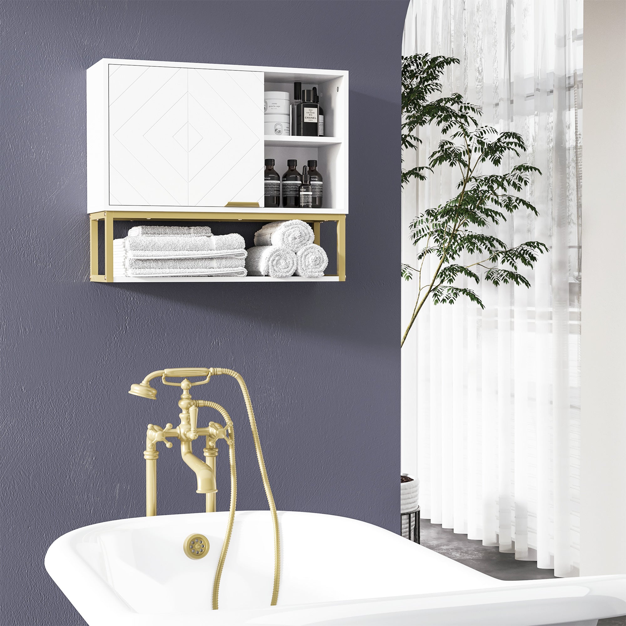 kleankin Bathroom Wall Cabinet, Over Toilet Storage Cabinet with Door and Storage Shelves for Hallway, Living Room, White - North Peak Garden Furniture