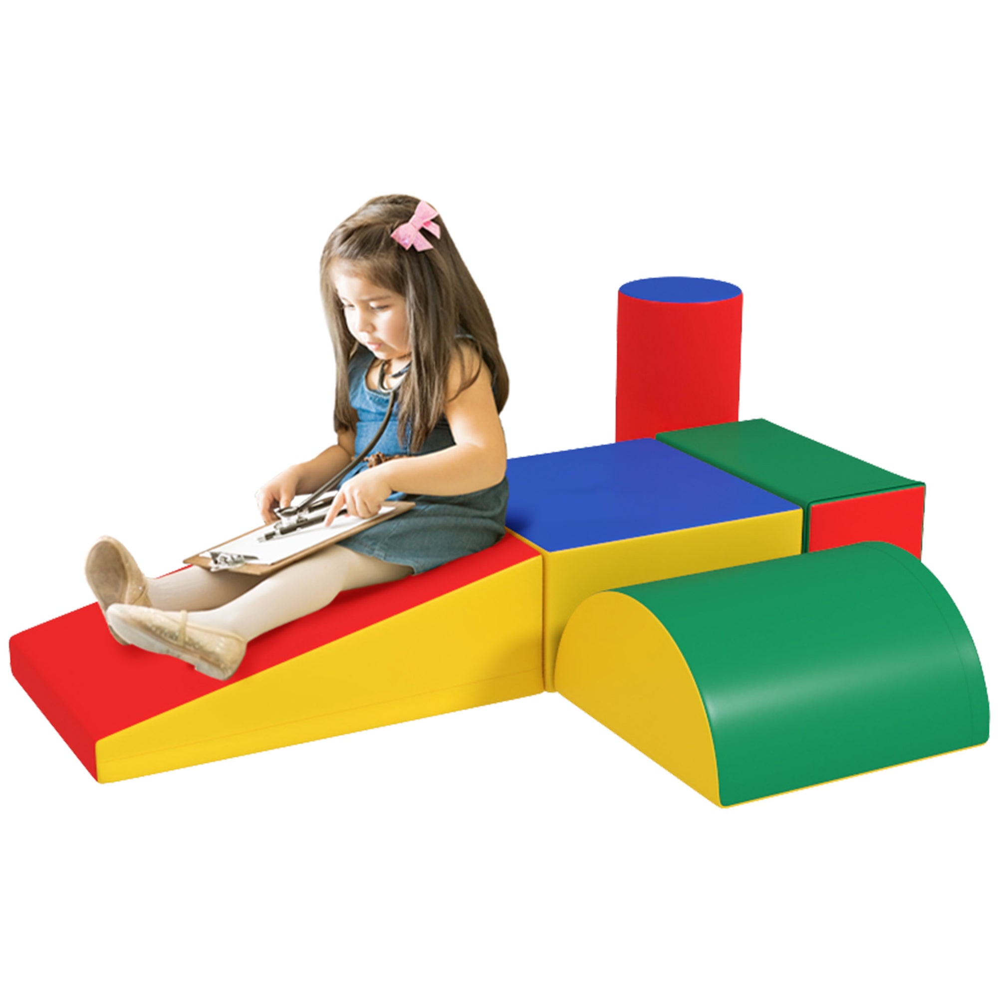 HOMCOM 5 Piece Soft Safe Foam Playset, Climb and Crawl Activity Toy for Toddlers, Yellow - North Peak Garden Furniture