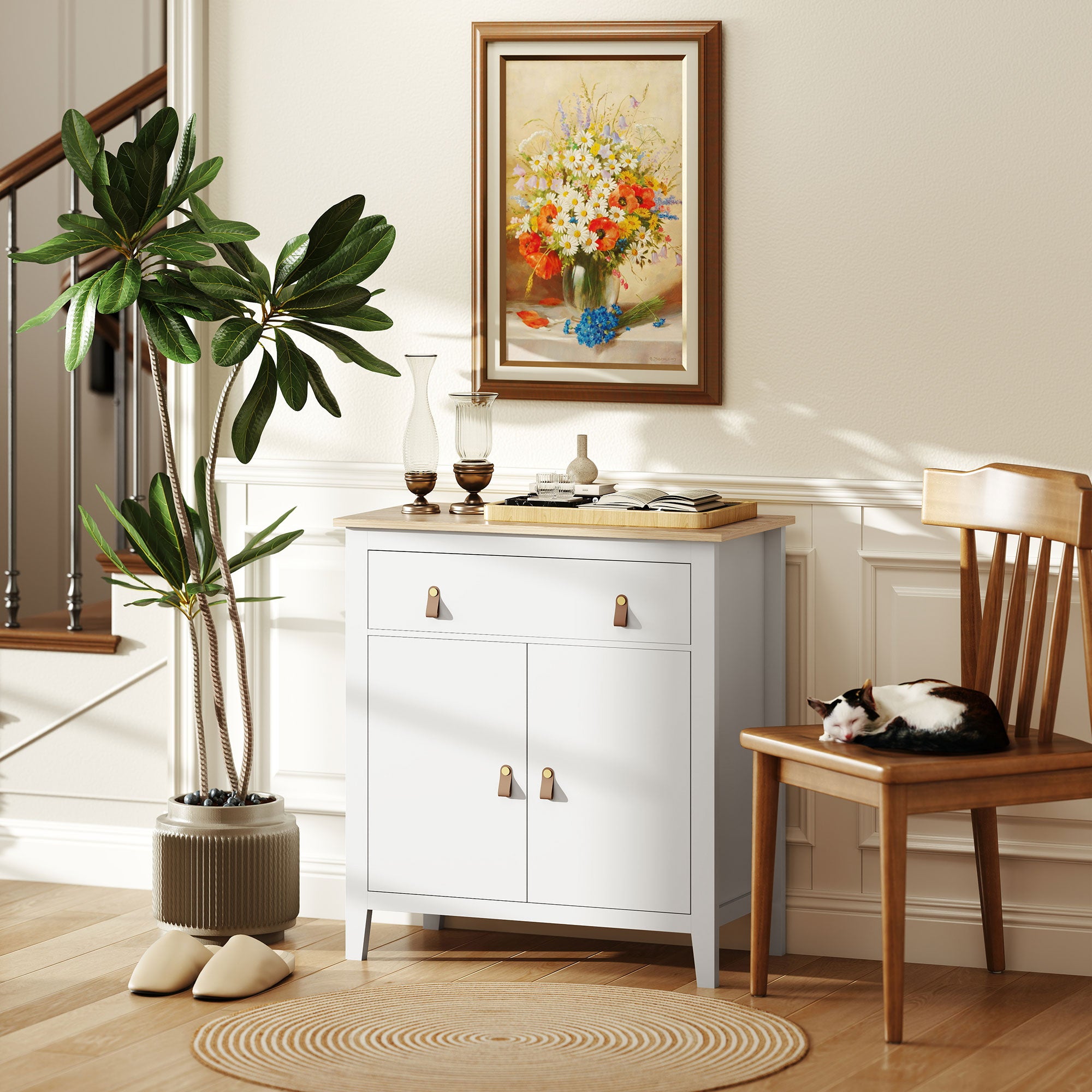 HOMCOM Farmhouse Style Sideboard - White - North Peak Garden Furniture