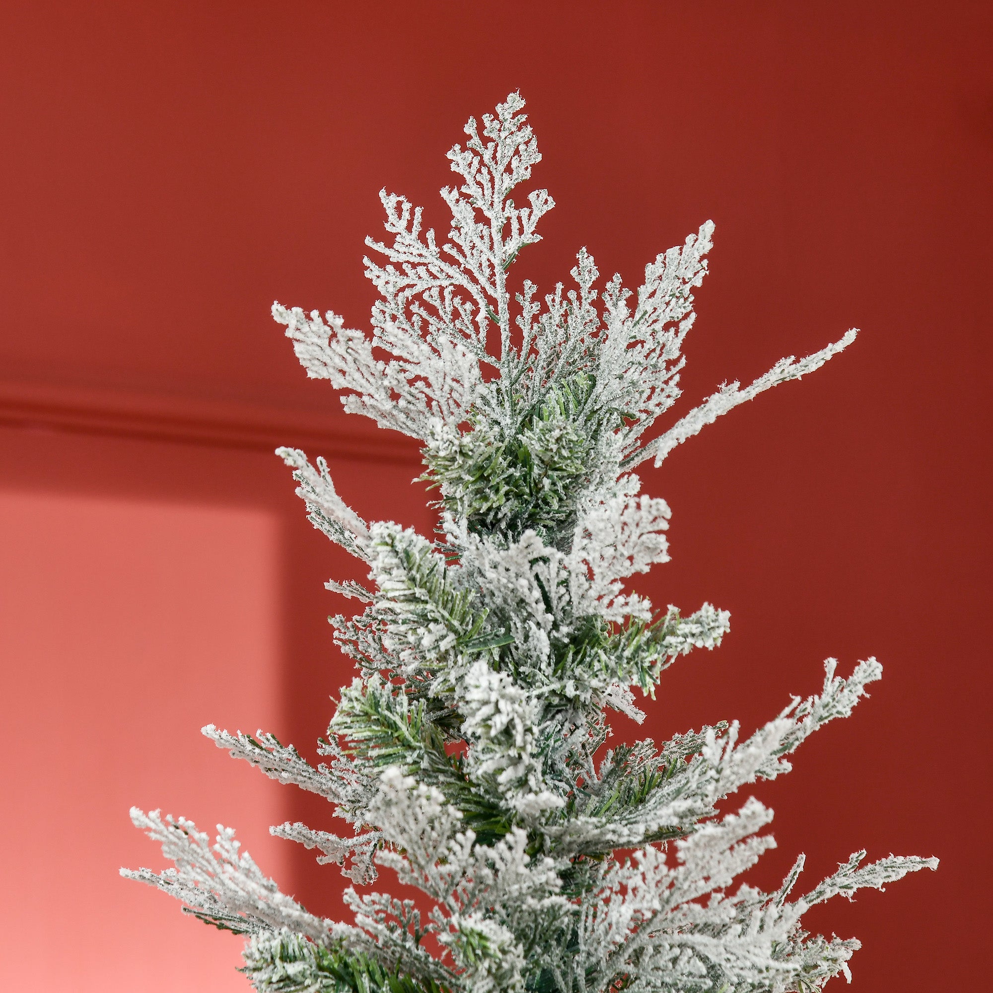 HOMCOM 7 Ft Pencil Snow Flocked Artificial Christmas Tree with Realistic Cypress Branches, Auto Open, Green - North Peak Garden Furniture