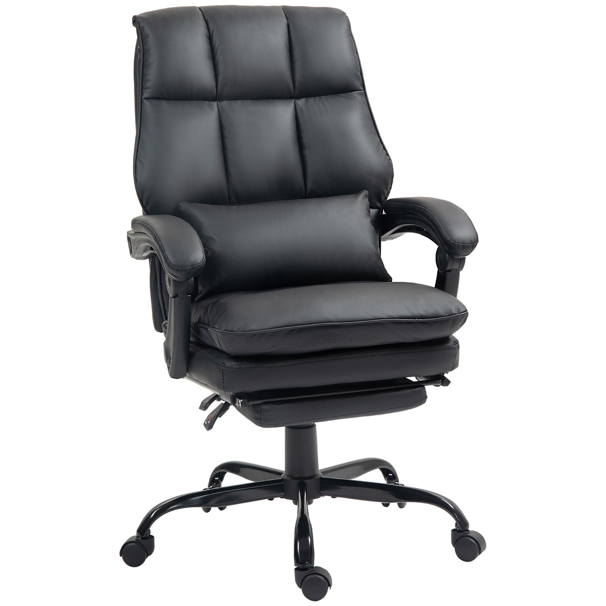 HOMCOM Faux Leather Reclining Office Chair, with Footrest - Black - North Peak Garden Furniture