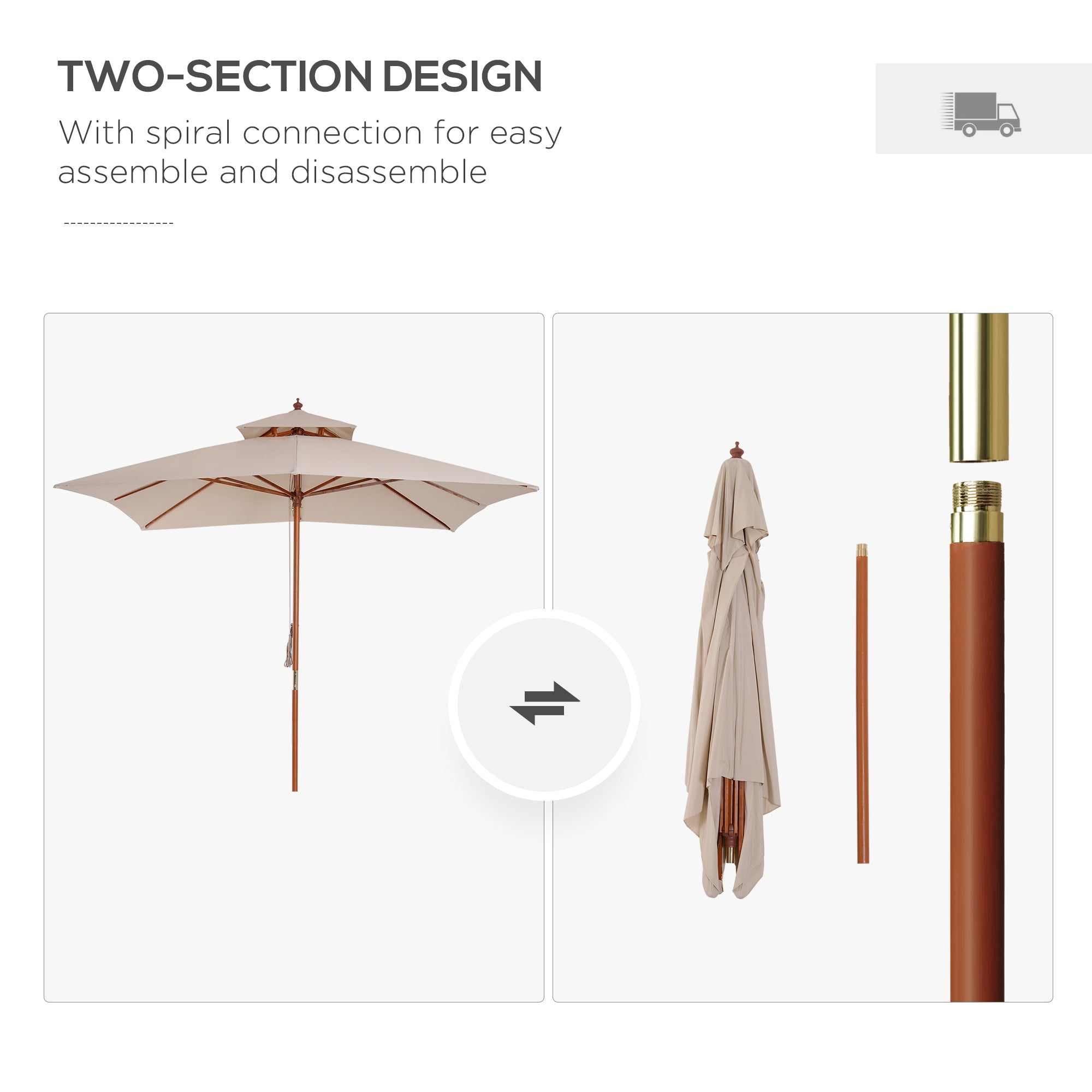 Outsunny 3 x 3 metre Patio Parasol Garden Umbrellas Sunshade Outdoor Wooden Parasol Canopy Double Tier, Beige, BASE NOT INCLUDED - North Peak Garden Furniture