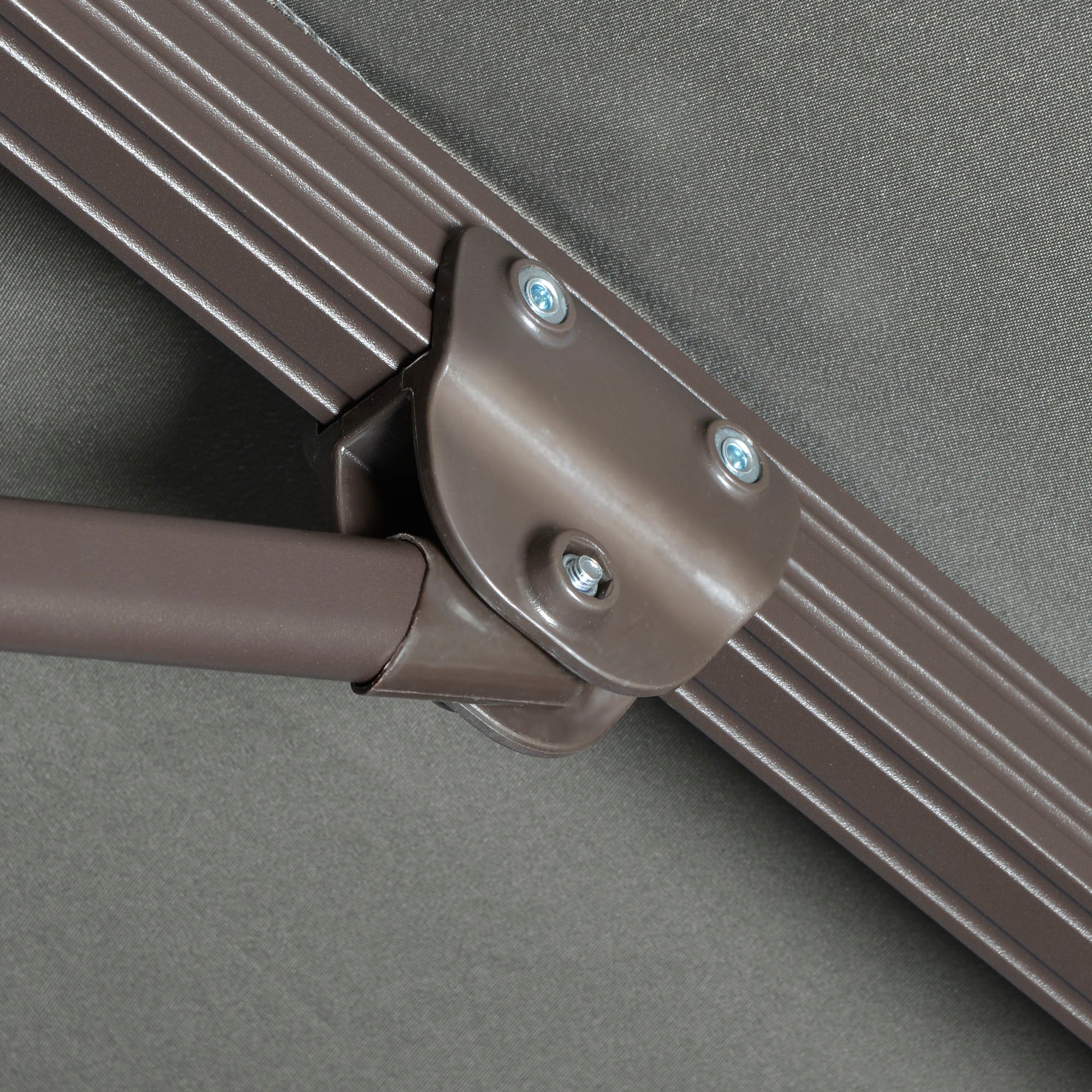 Outsunny 3(m) Cantilever Parasol 360° Rotation Roma Umbrella Hanging Sun Shade with Aluminium Frame, Tilt Crank, 8 Ribs and Cross Base, Dark Grey - North Peak Garden Furniture
