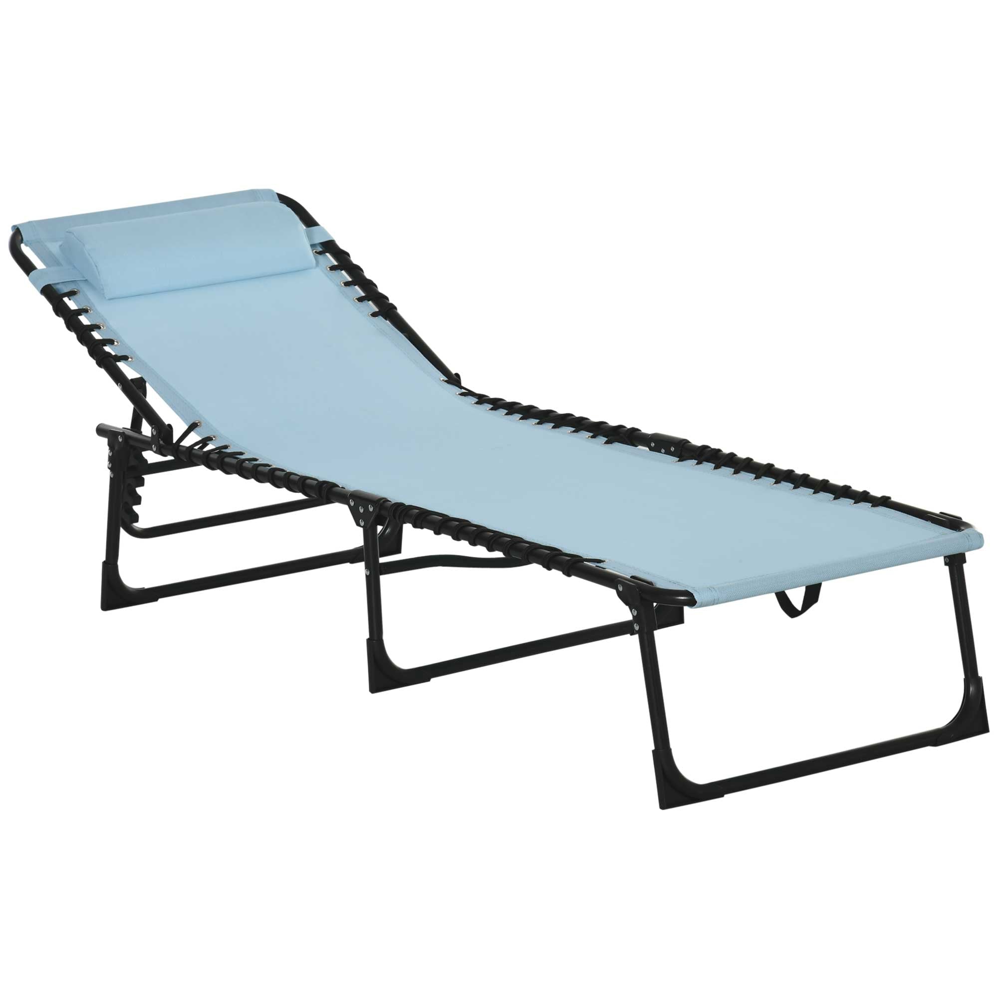 Outsunny Folding Sun Lounger, Beach Chaise Chair, 4 Position Adjustable, Garden Cot Camping Recliner, Baby Blue | Aosom UK