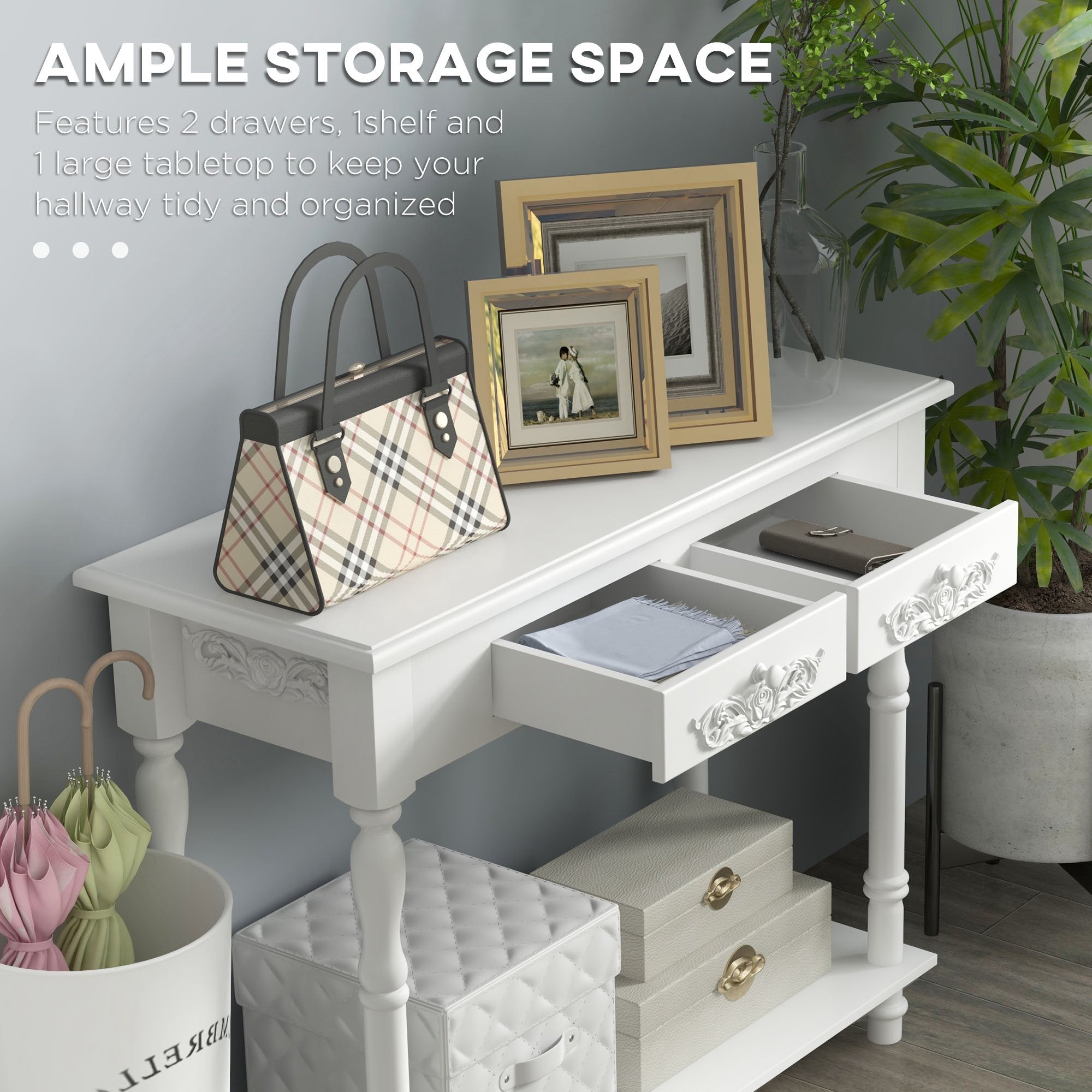 HOMCOM Console Table Modern Sofa Side Desk with Storage Shelves Drawers for Living Room Entryway Bedroom White - North Peak Garden Furniture