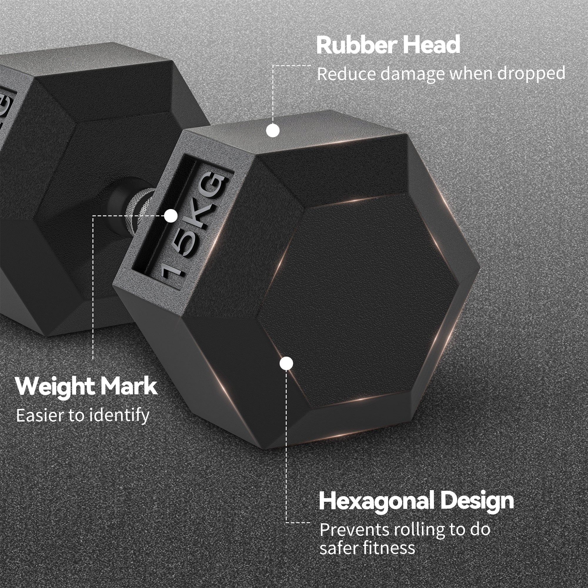 HOMCOM 30KG Rubber Hex Dumbbell Portable Hand Weights Dumbbell Home Gym