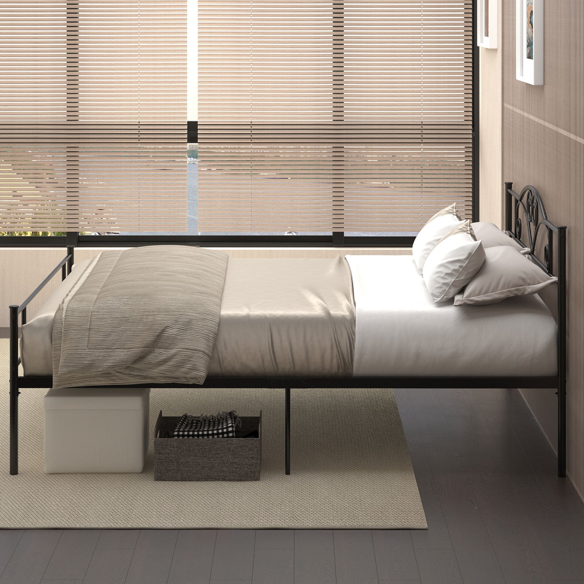 HOMCOM King Size Bed Frame, 5ft4 Metal Bed Base with Headboard and Footboard, 31cm Underneath Storage Space for Bedroom - North Peak Garden Furniture