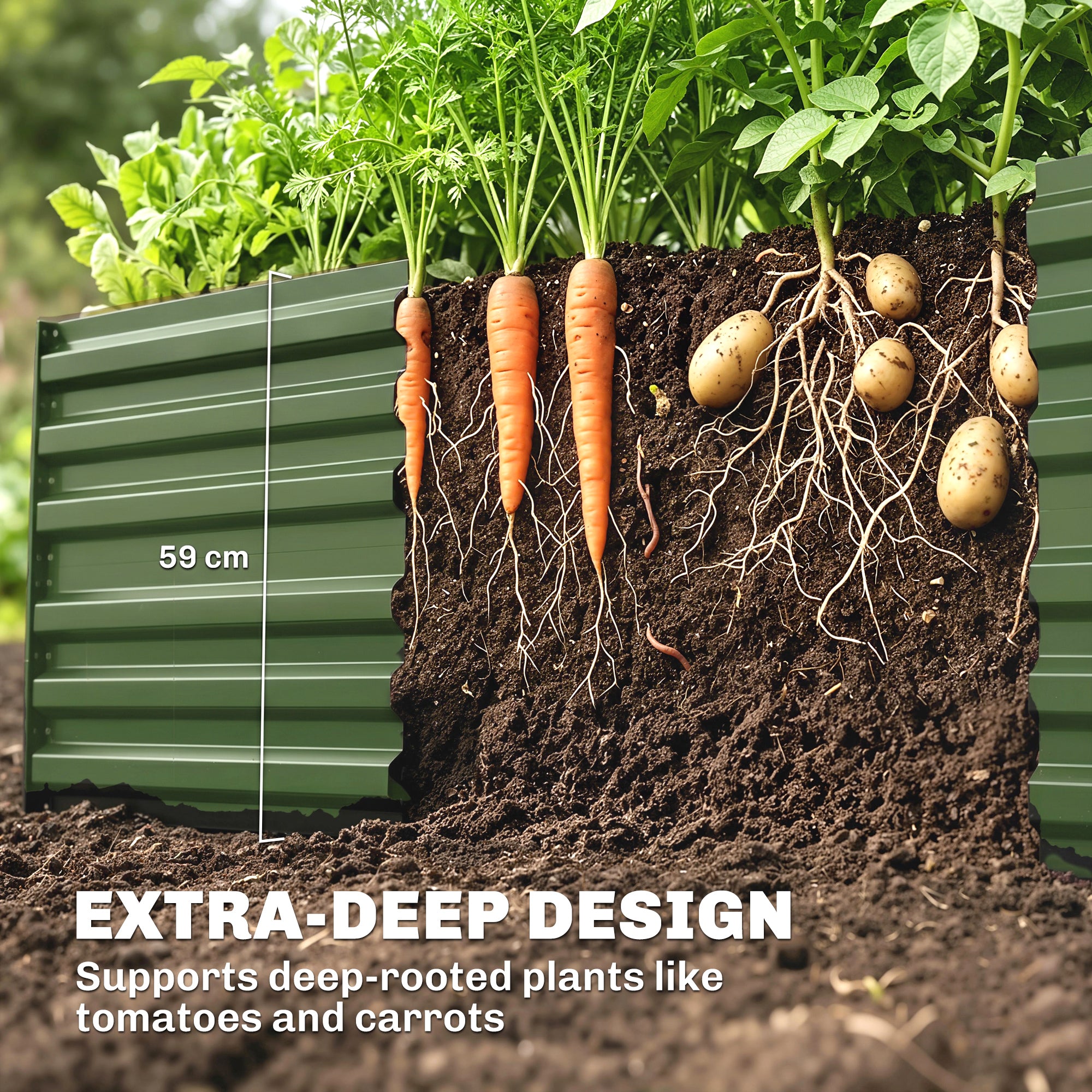 Outsunny Raised Beds for Garden, Galvanised Steel Outdoor Planters with Multi-reinforced Rods, 180 x 90 x 59 cm, Green