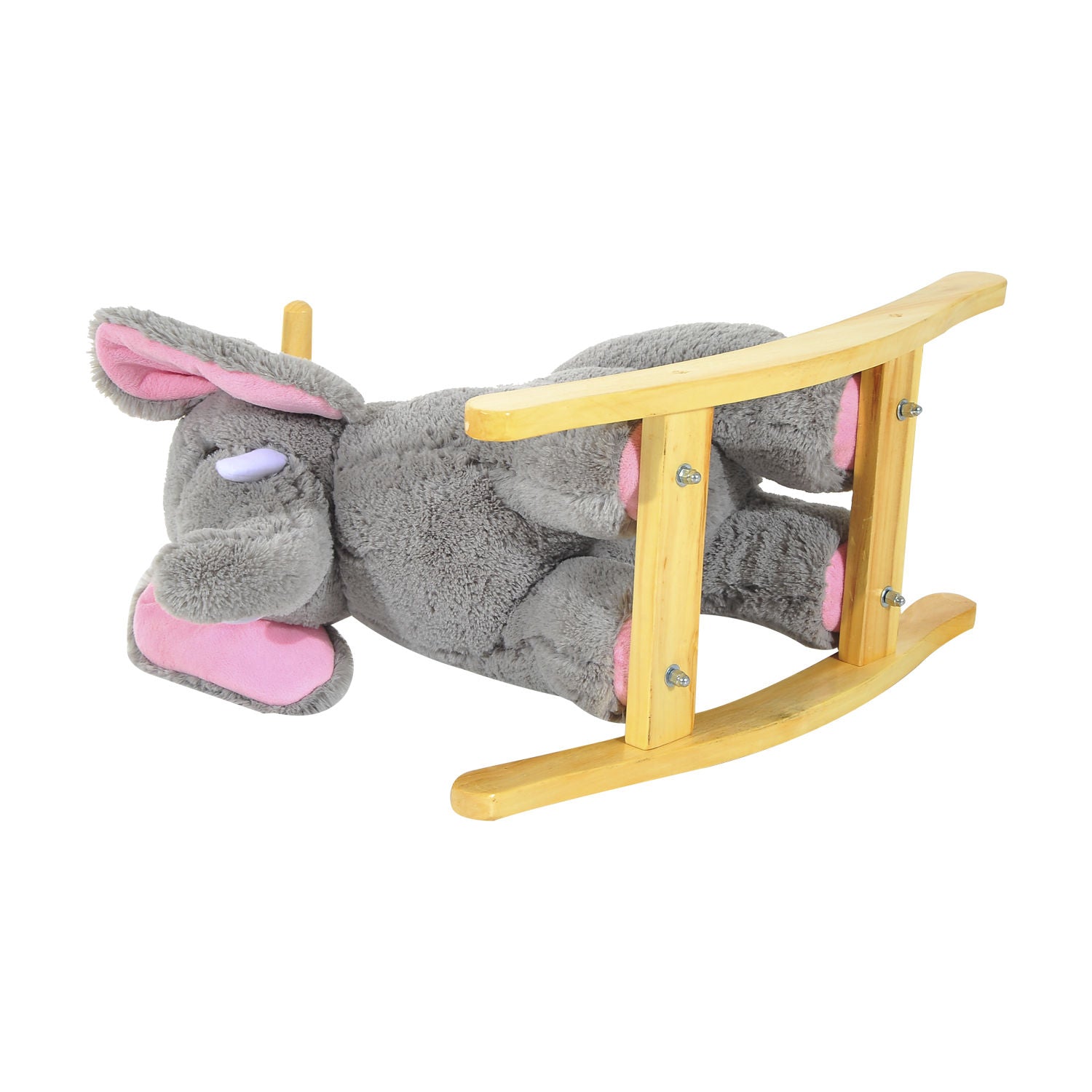 HOMCOM Kids Children Rocking Horse Plush Ride on Animal Wooden Riding Traditional Rocker Gift w/32 nursery rhymes (Grey Elephant) - North Peak Garden Furniture