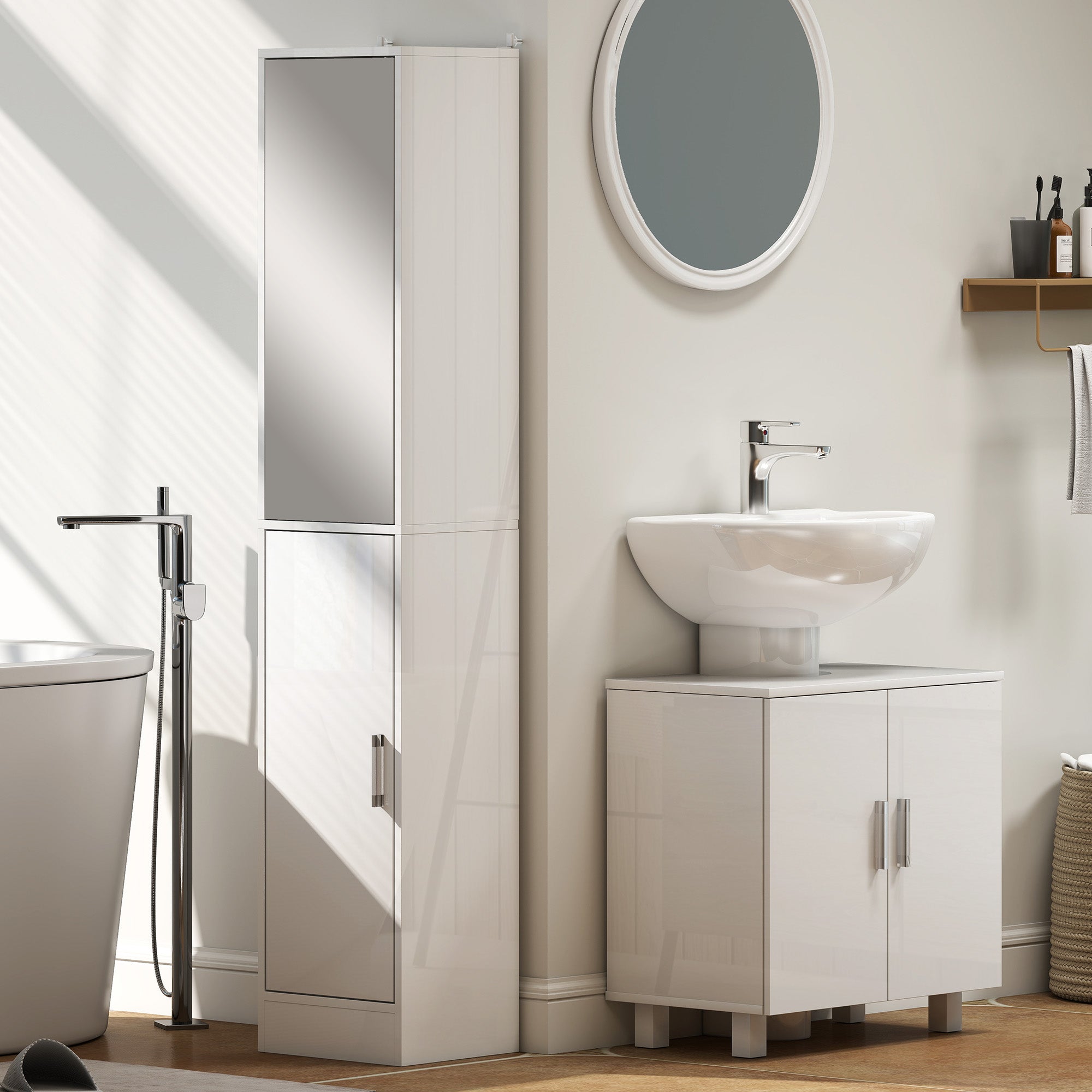 HOMCOM Bathroom Under Sink Cabinet for Basin without or with Pedestal - High Gloss White