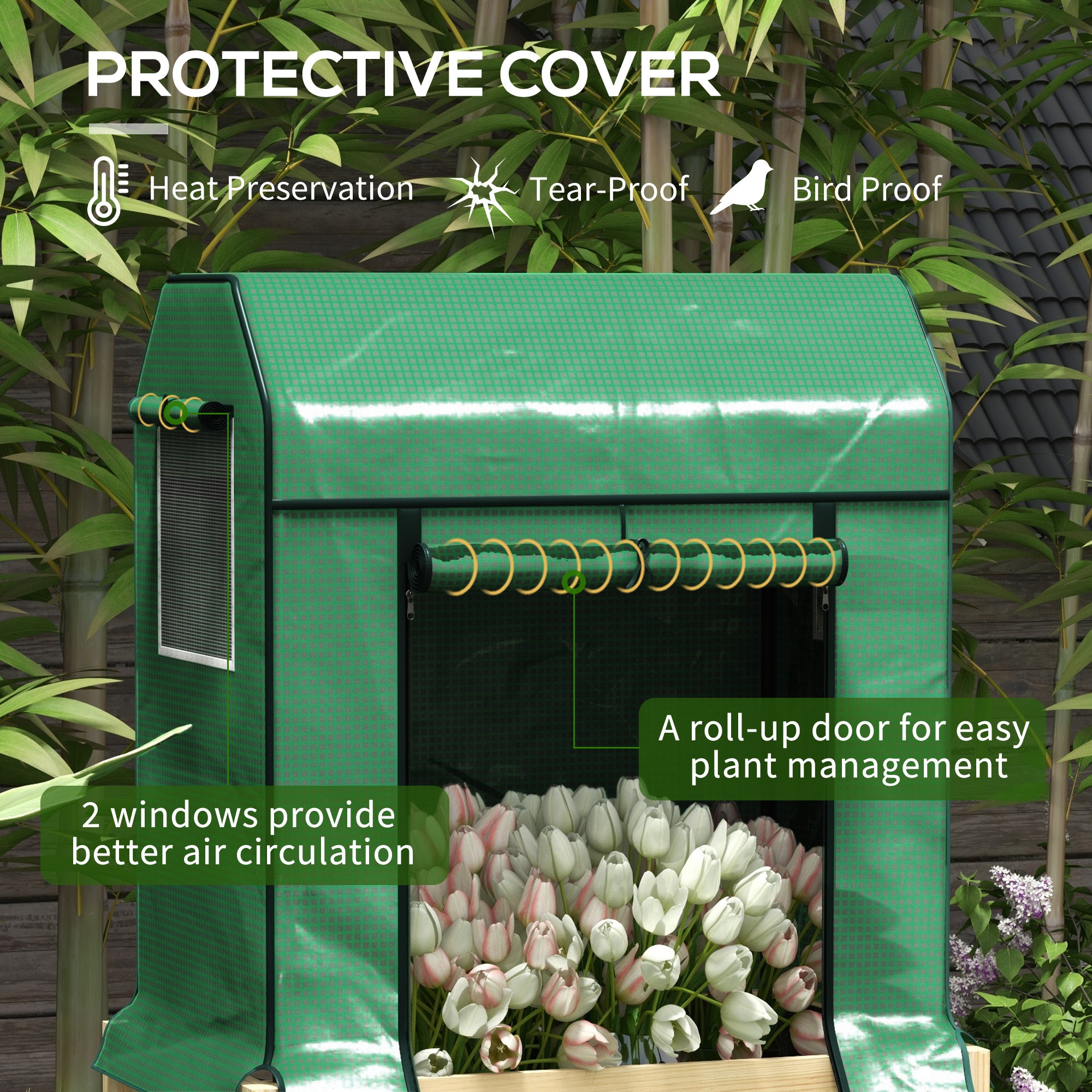 Outsunny Wooden Planter Box with PE Greenhouse Cover and Bed Liner, Raised Garden Bed for Vegetables, Flowers, Herbs - North Peak Garden Furniture