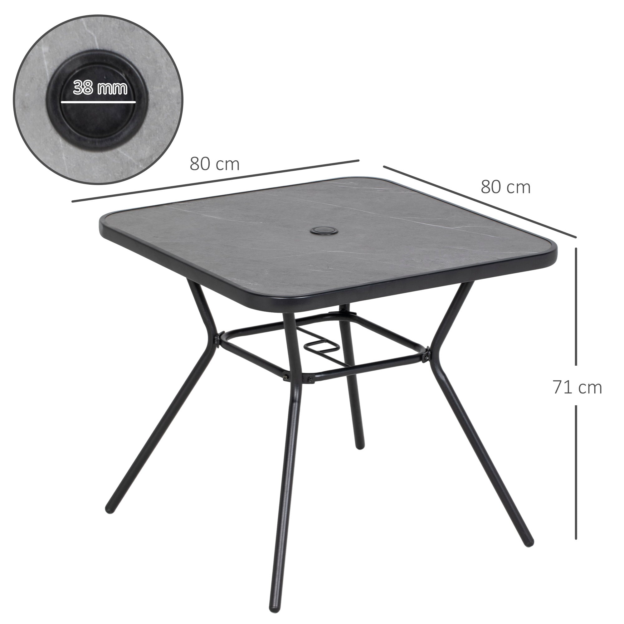 Outsunny Square Outdoor Table, Patio Bistro Coffee Table with Faux-marbled Top and 42mm Umbrella Hole for Garden - North Peak Garden Furniture