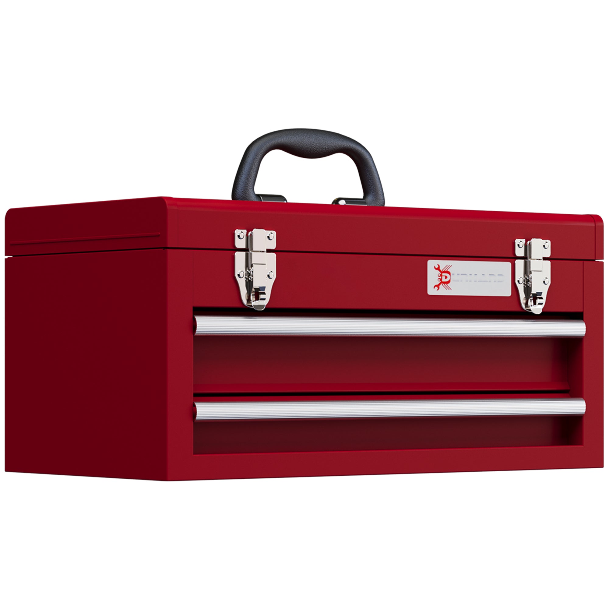 DURHAND Lockable Metal Tool Box, 2 Drawer Tool Chest with Latches, Handle, Ball Bearing Runners, Red - North Peak Garden Furniture