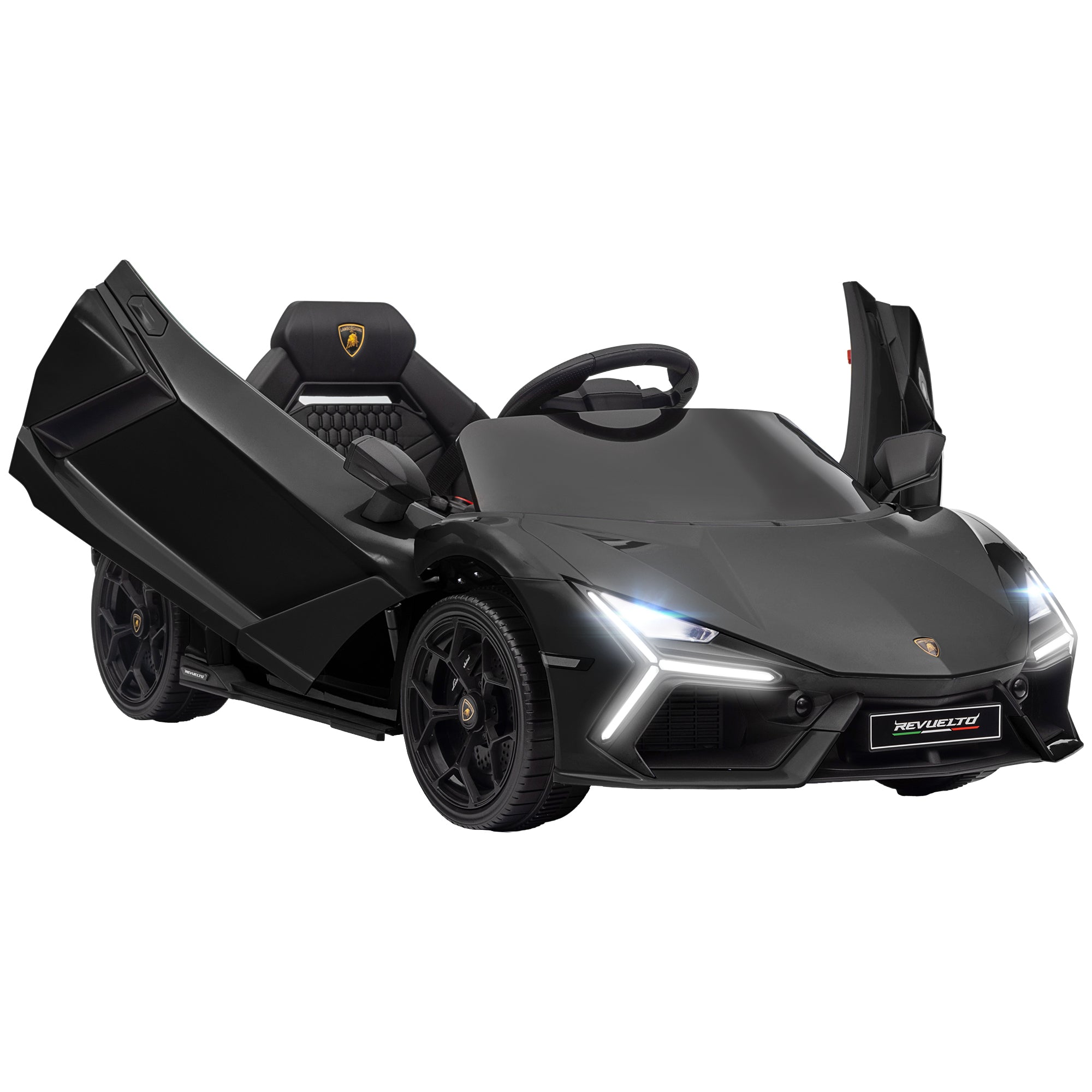 AIYAPLAY Lamborghini Revuelto Licensed 12V Ride on Car w/ Butterfly Doors, Transport Wheels, Suspension, Remote Control, Black - North Peak Garden Furniture