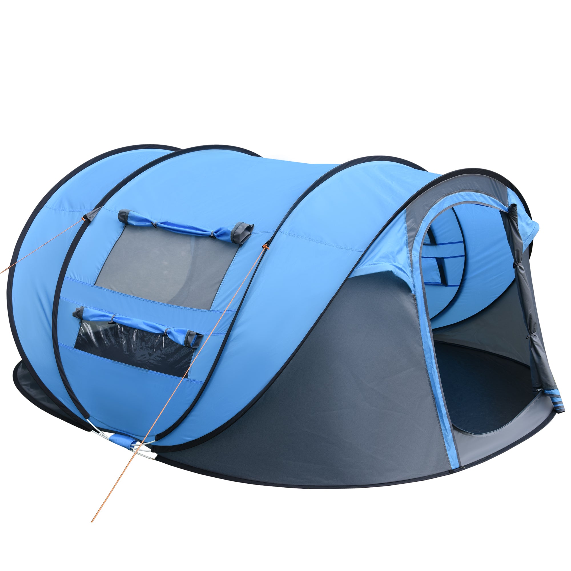 Outsunny 4-5 Person Pop-up Camping Tent Waterproof Family Tent w/ 2 Mesh Windows & PVC Windows Portable Carry Bag for Outdoor Trip, Sky Blue