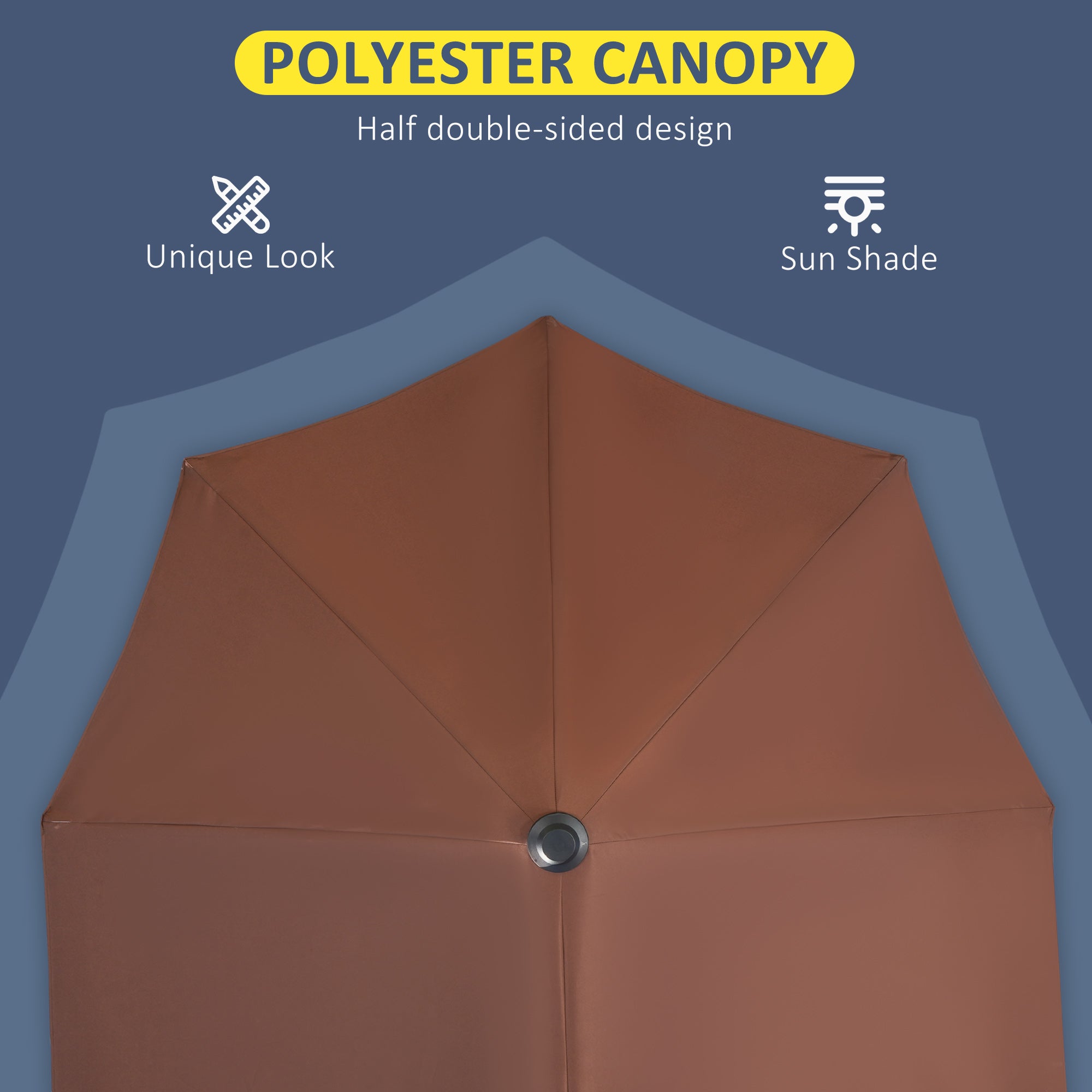 Outsunny 2m Half Parasol Market Umbrella Garden Balcony Parasol with Crank Handle, Base, Double-Sided Canopy, Coffee - North Peak Garden Furniture