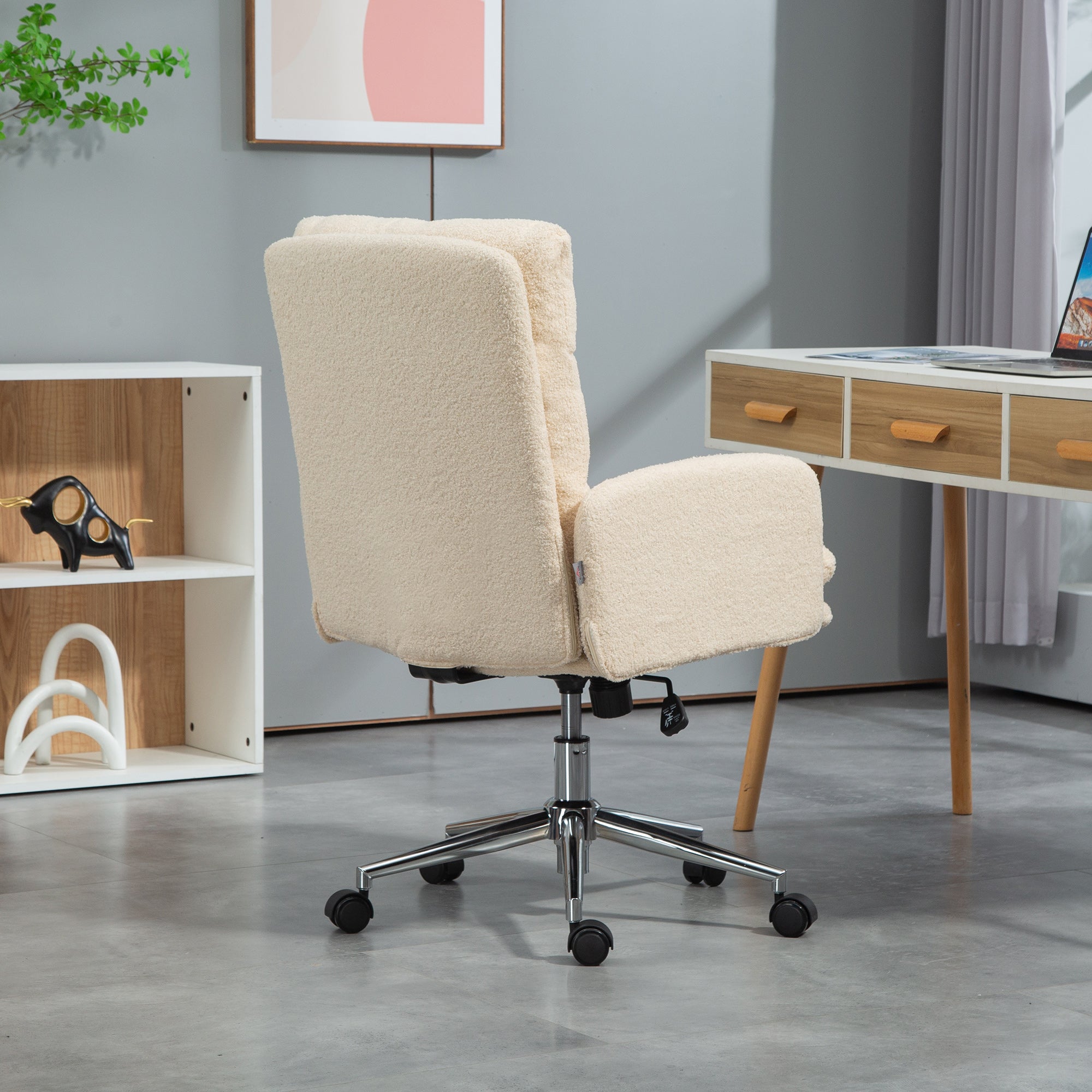 HOMCOM 91-99cm Sherpa Fleece Office Chair - Cream White - North Peak Garden Furniture