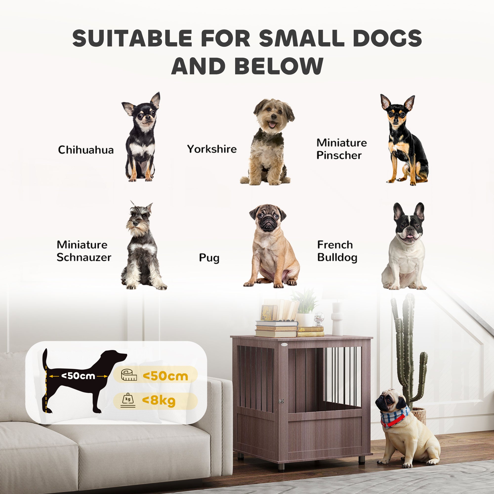 PawHut Dog Crate Table for Medium and Large Dogs with Magnetic Door for Indoor Use, 60 x 55 x 70 cm, Purple - North Peak Garden Furniture