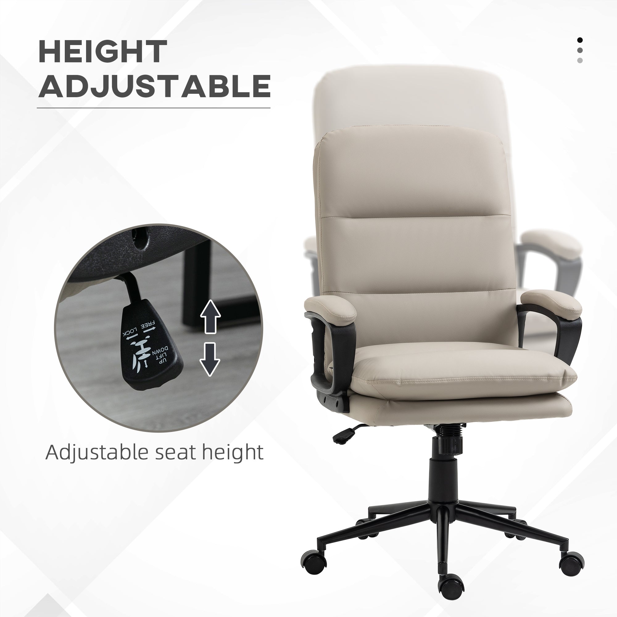 Vinsetto Ergonomic Computer Desk Chair, PU Leather Office Chair with Adjustable Height and Swivel Rolling Wheels for Work Study, Light Grey - North Peak Garden Furniture