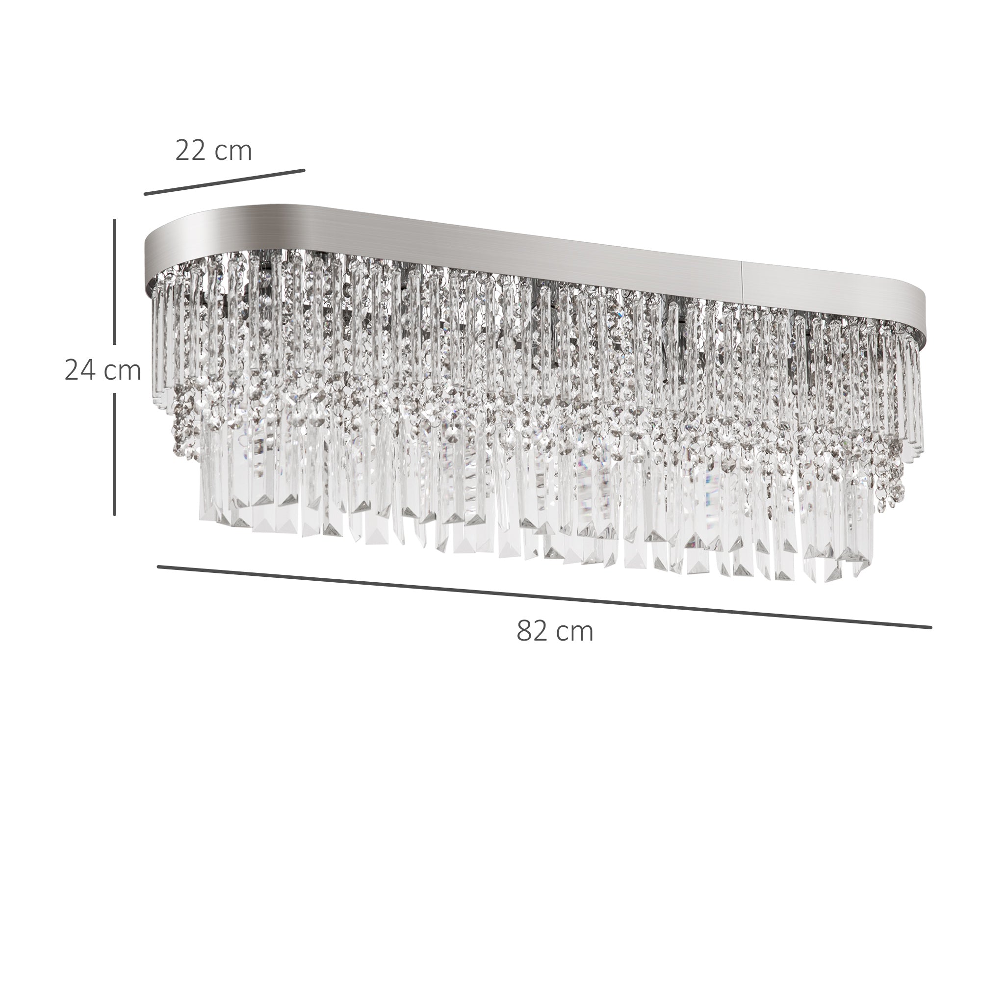 HOMCOM Modern Raindrop Crystal Chandelier, Round Rectangular hanging Ceiling Light, Linear Hanging Lighting with Stainless Steel Base, for Restaurant Kitchen Island Dining Room Hotel, Silver - North Peak Garden Furniture