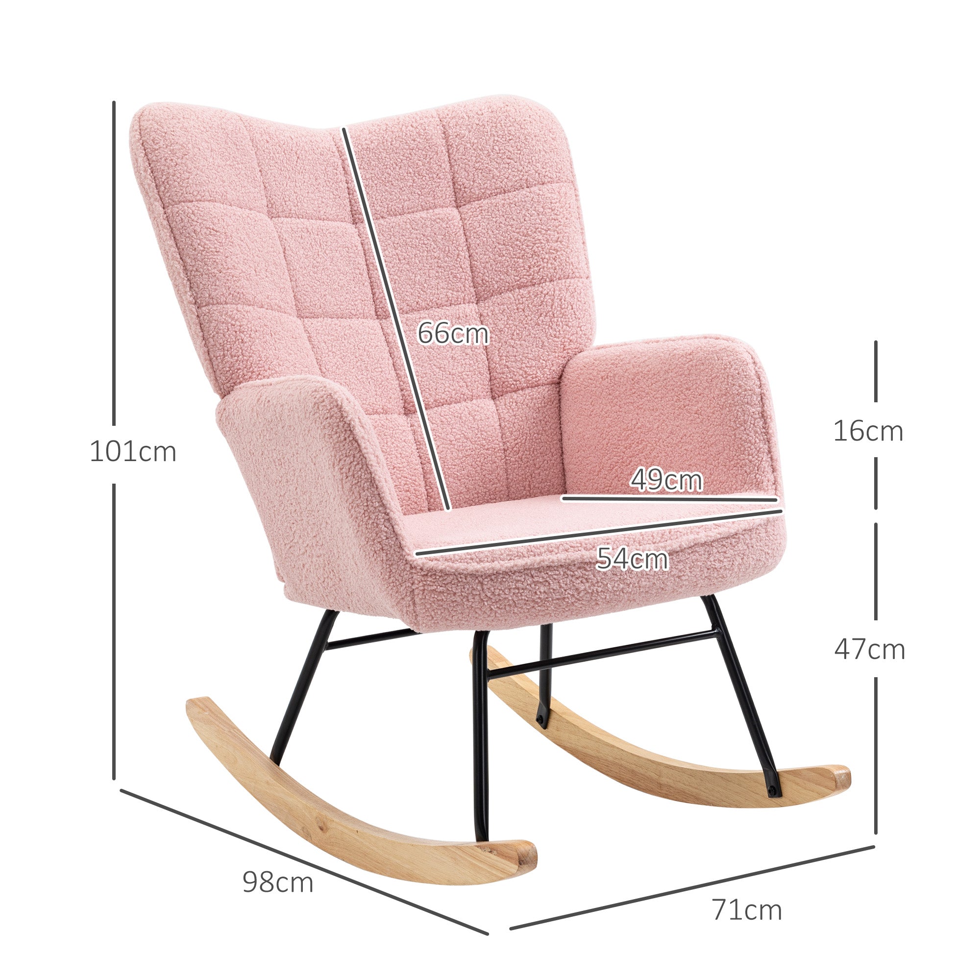 HOMCOM Soft Fleecey Rocking Wingback Chair - Pink - North Peak Garden Furniture