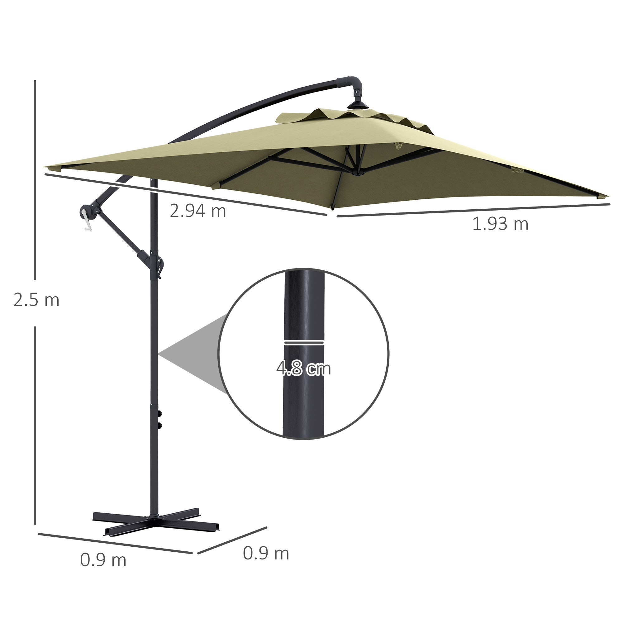 Outsunny 3m Square Canopy Cantilever Parasol, with Cross Base - Beige - North Peak Garden Furniture
