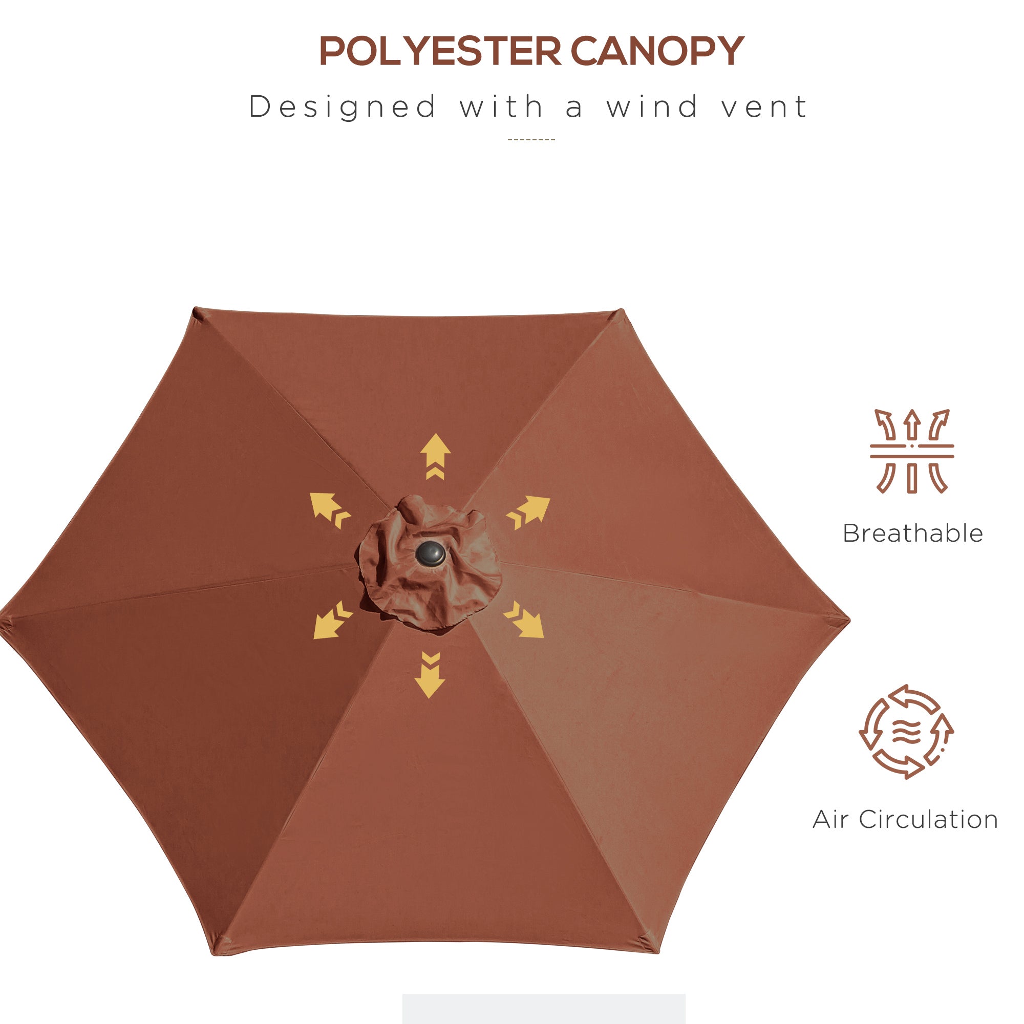 Outsunny 2.6M Garden Parasol Umbrella with Tilt and Crank, Outdoor Sun Parasol Sunshade Shelter with Aluminium Frame, Coffee - North Peak Garden Furniture