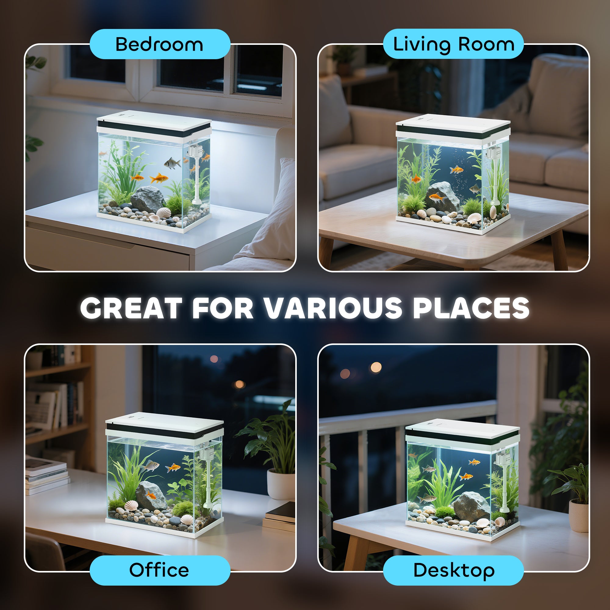 PawHut 14L Glass Fish Tank with Filter System, LED Lights, Water Pump, White - North Peak Garden Furniture