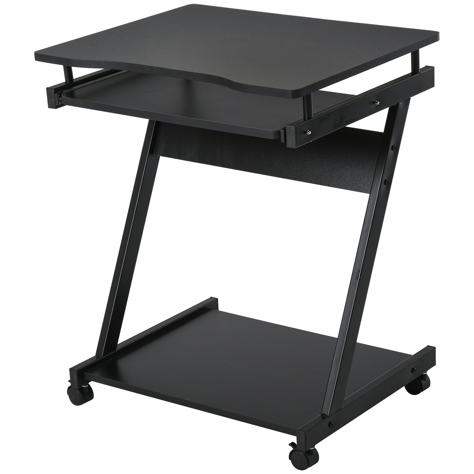 HOMCOM Movable Computer Desk with 4 Moving Wheels Sliding Keyboard Tray Home Office Workstation Black - North Peak Garden Furniture