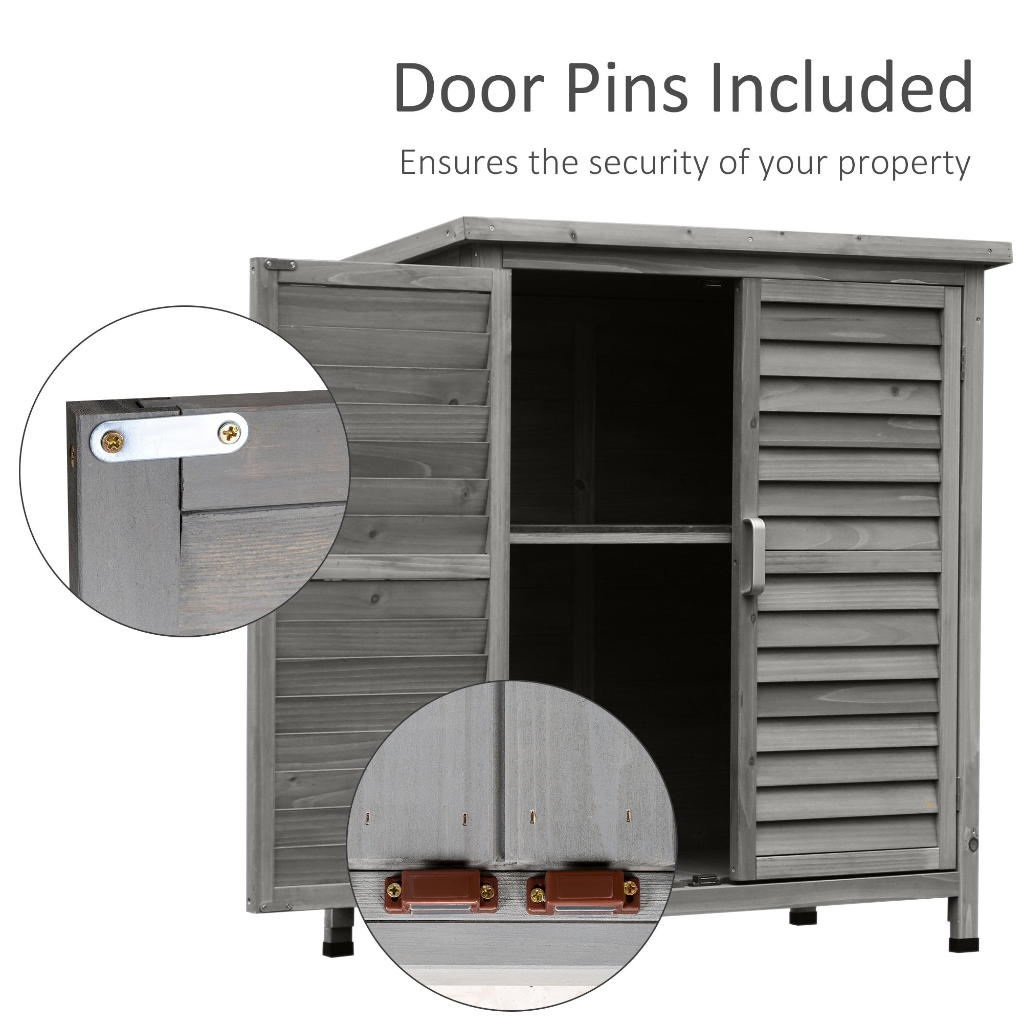 Outsunny Garden Shed Wooden Garden Storage Shed 2 Door Unit Solid Fir Wood Garage Tool Organisation Cabinet, 87L x 46.5W x 96.5Hcm, Grey - North Peak Garden Furniture