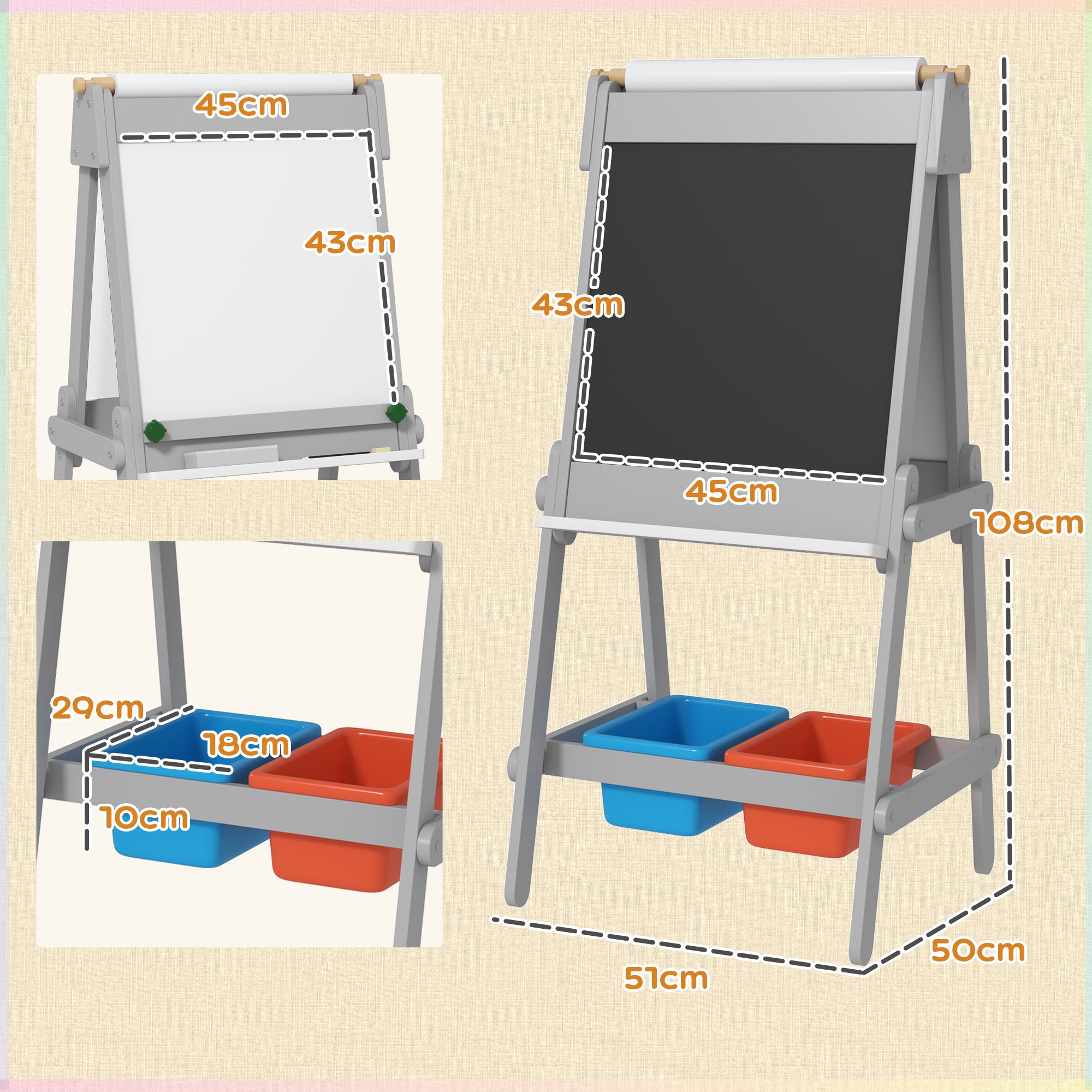 AIYAPLAY Art Easel for Kids with Paper Roll, Double Sided Painting Easel with Chalk Board, White Board - North Peak Garden Furniture