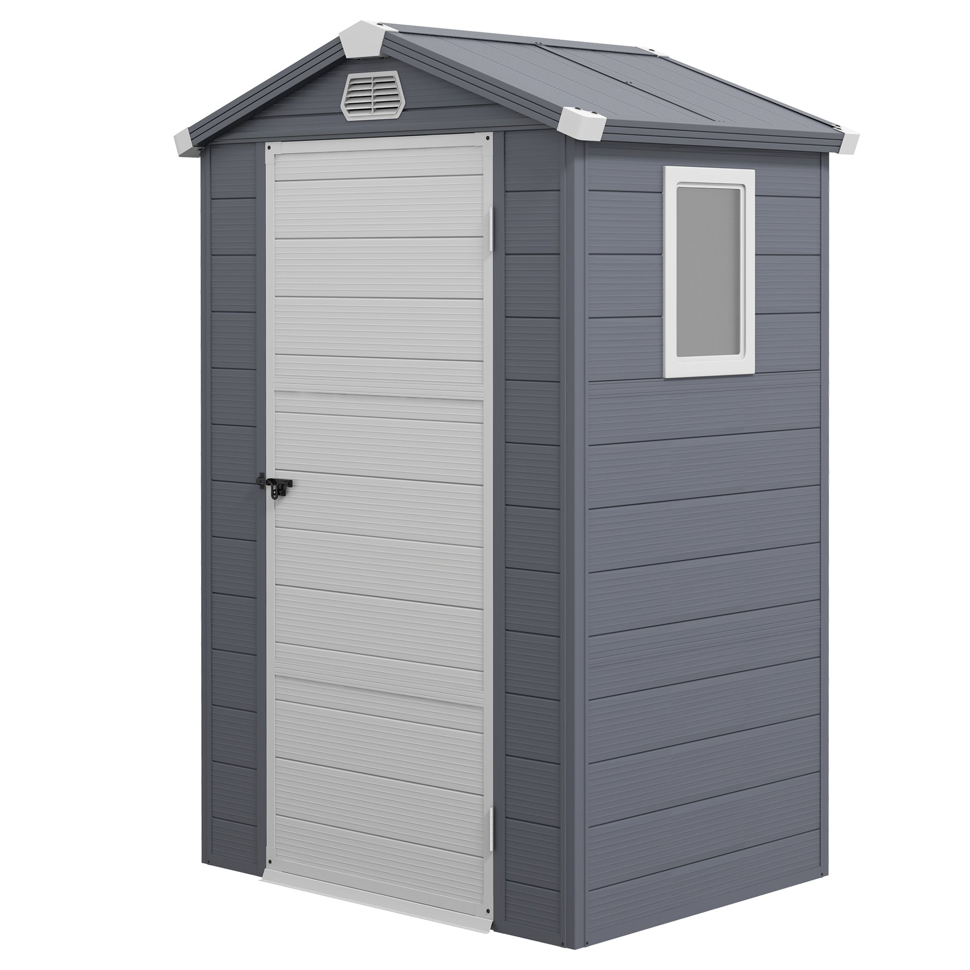 Outsunny 4.4ft x 3.3ft size Aluminium Frame and Plastic Wall Shed, with Foundation - Grey - North Peak Garden Furniture