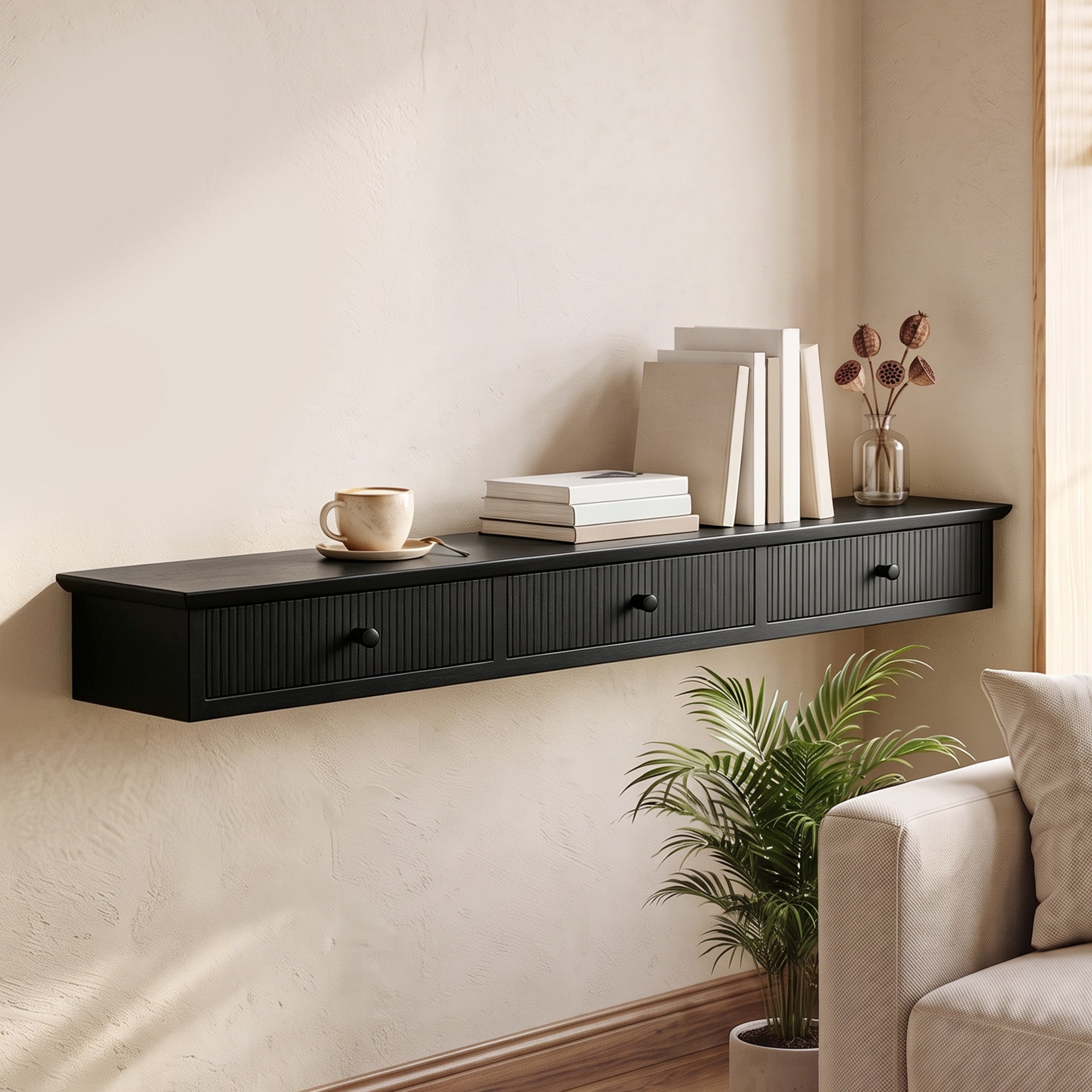 HOMCOM Shelf Wall-Mounted Storage Shelf Shelving Unit MDF 93 x 15 x 10 cm Entryway Kitchen Living Room, Black