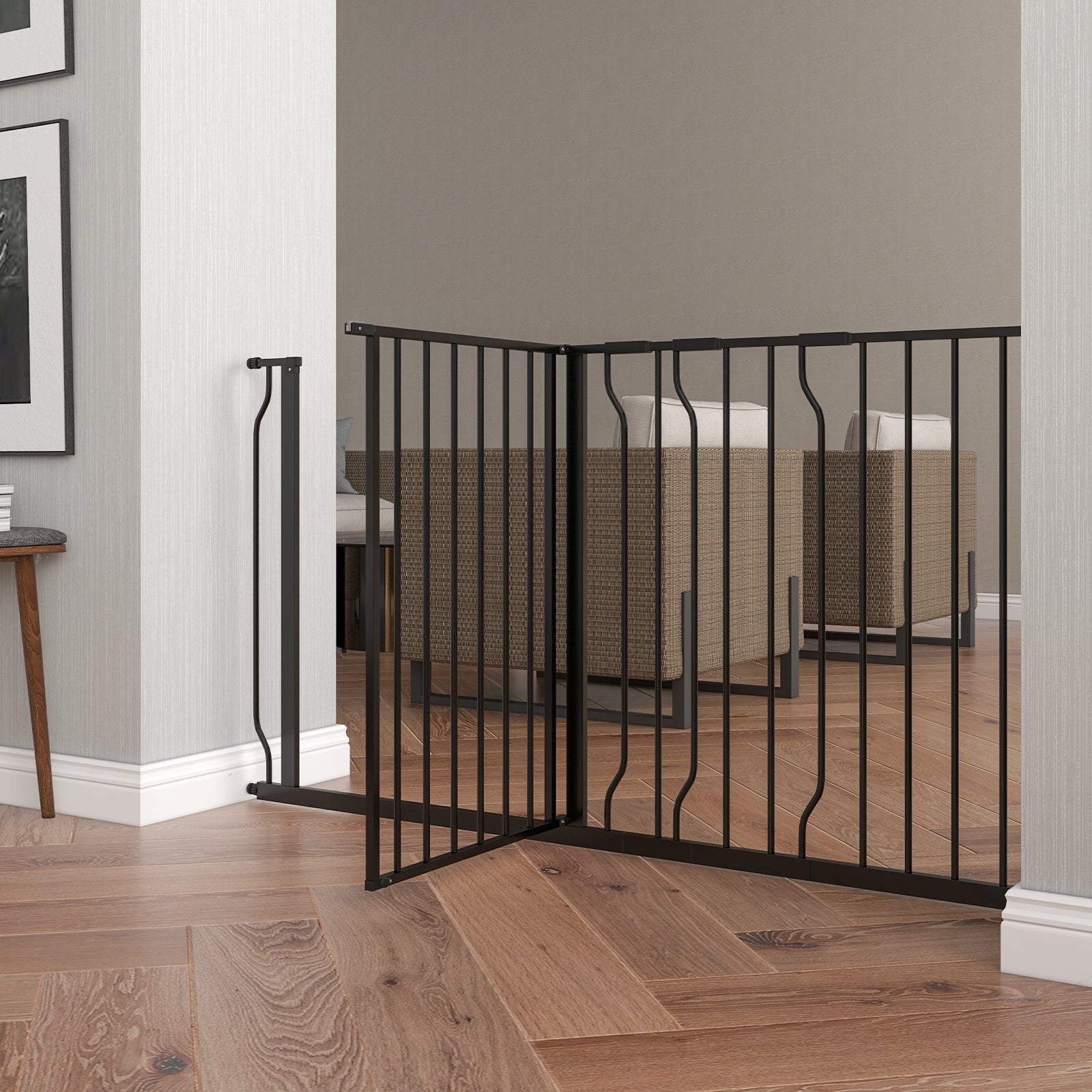 PawHut Extra Wide Dog Safety Gate, with Door Pressure, for Doorways, Hallways, Staircases - Black - North Peak Garden Furniture