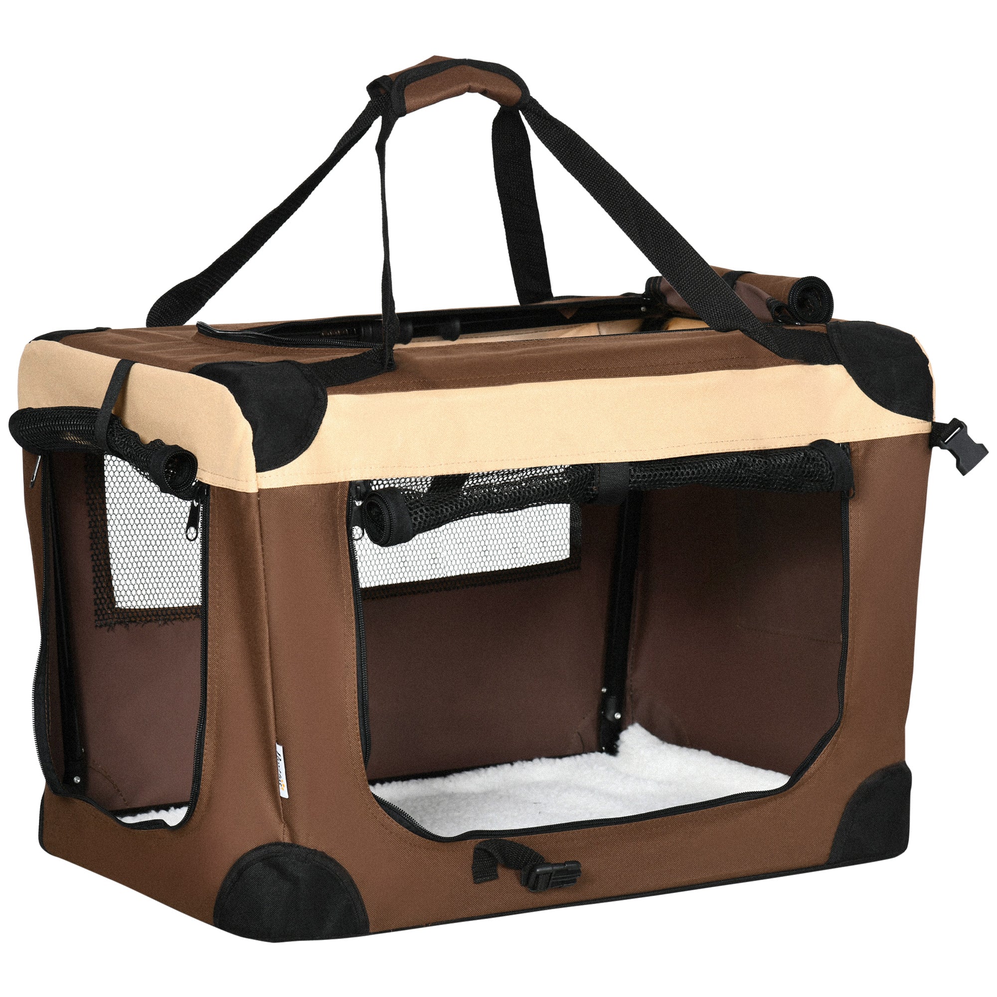 PawHut 60cm Foldable Pet Carrier, with Cushion, for Mini Dogs and Cats - Brown - North Peak Garden Furniture