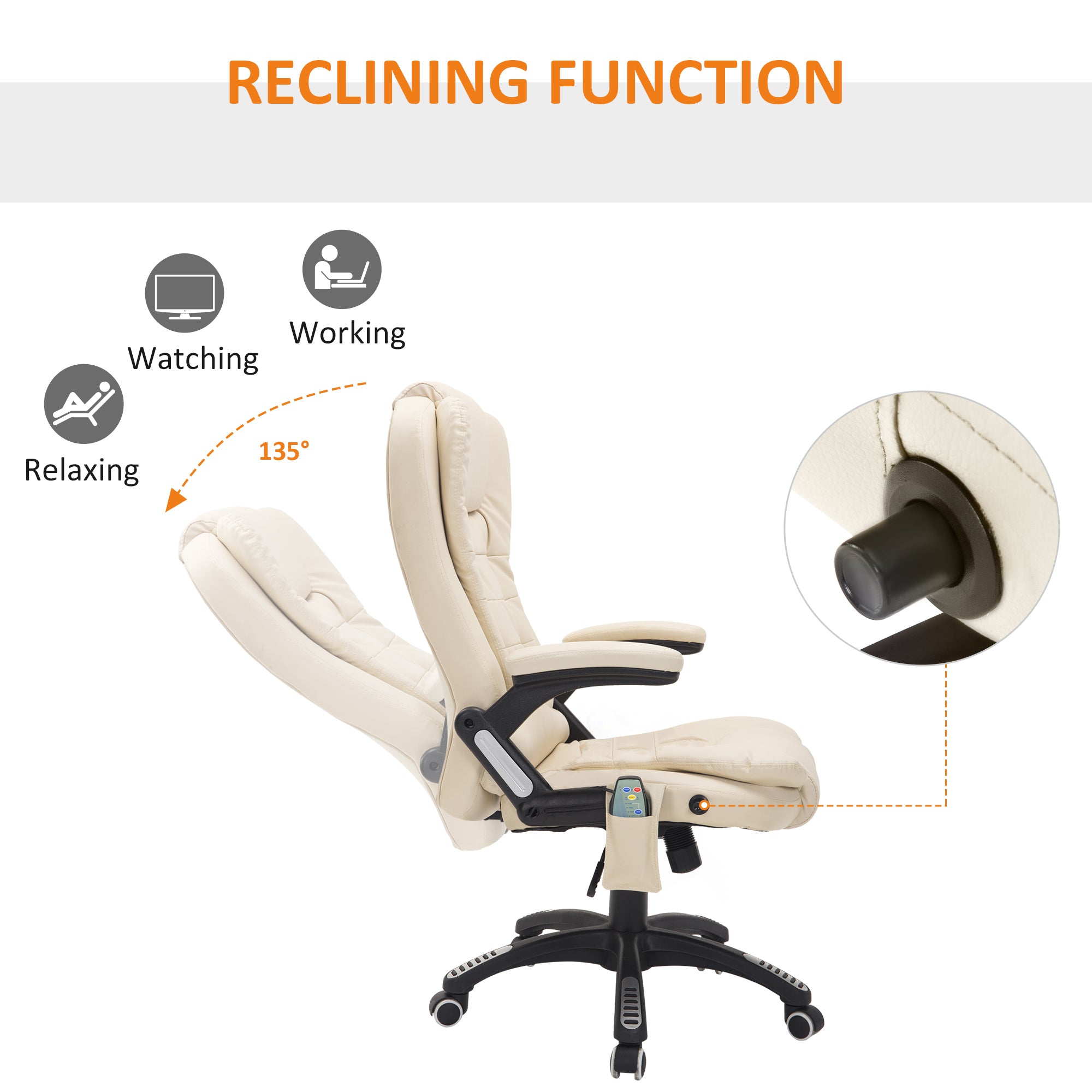 HOMCOM Heated Massage Office Chair, PU Leather Executive Office Chair with High Back, Tilt and Reclining Function, Beige - North Peak Garden Furniture