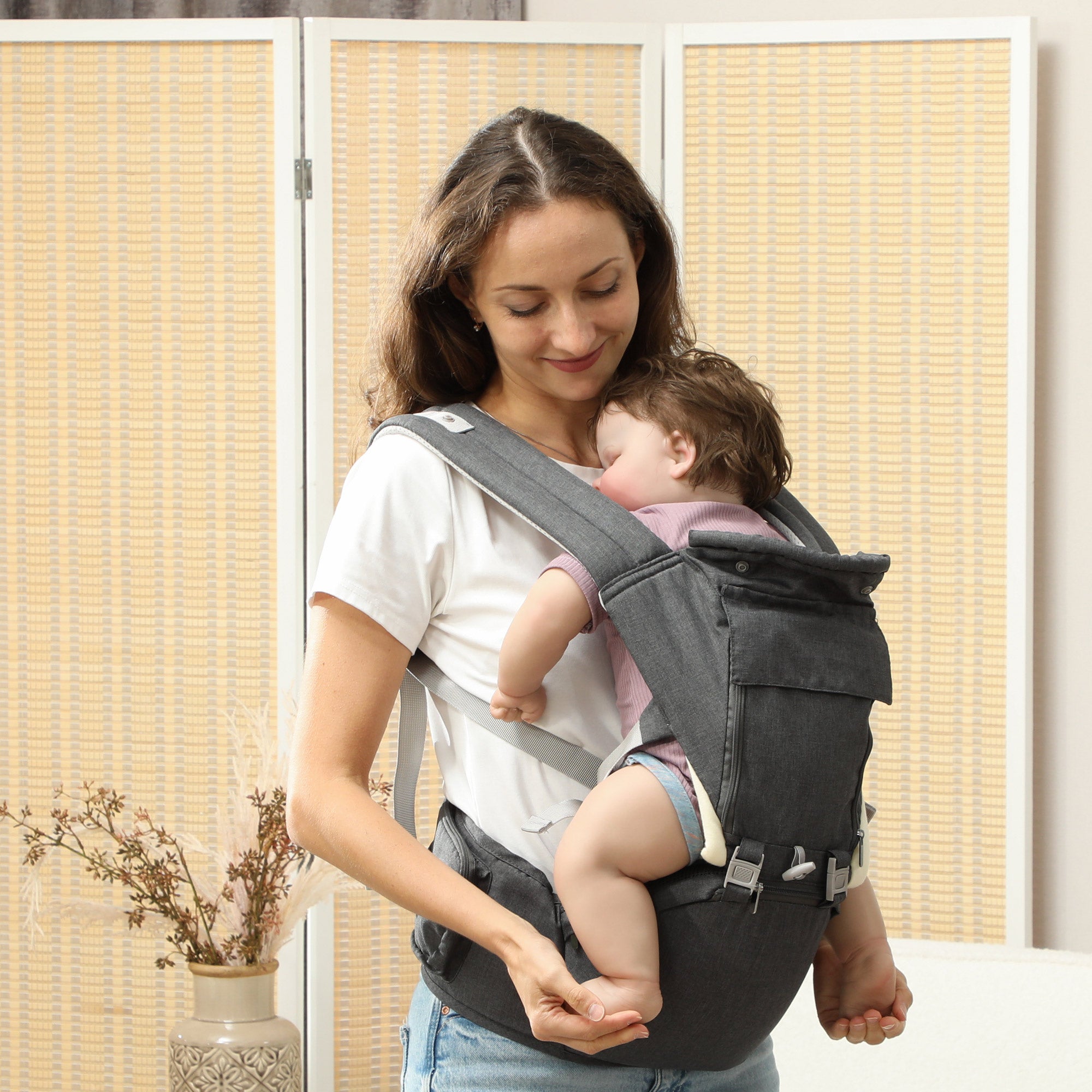 AIYAPLAY 6-in-1 Baby Carrier for Newborns-Toddlers, with Removable Seat, for Ages 0-36 Months, Up to 15kg, Grey - North Peak Garden Furniture