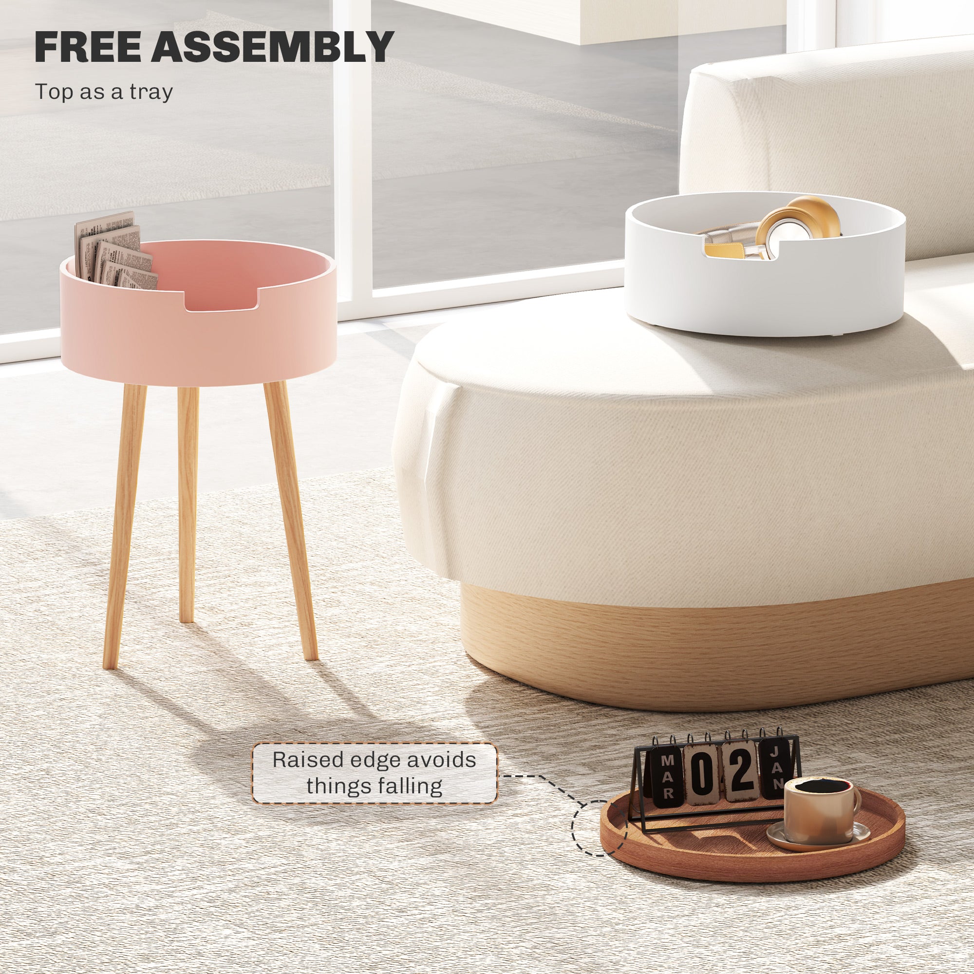 HOMCOM Three-Tier Tray Top Side Table - Multicoloured - North Peak Garden Furniture