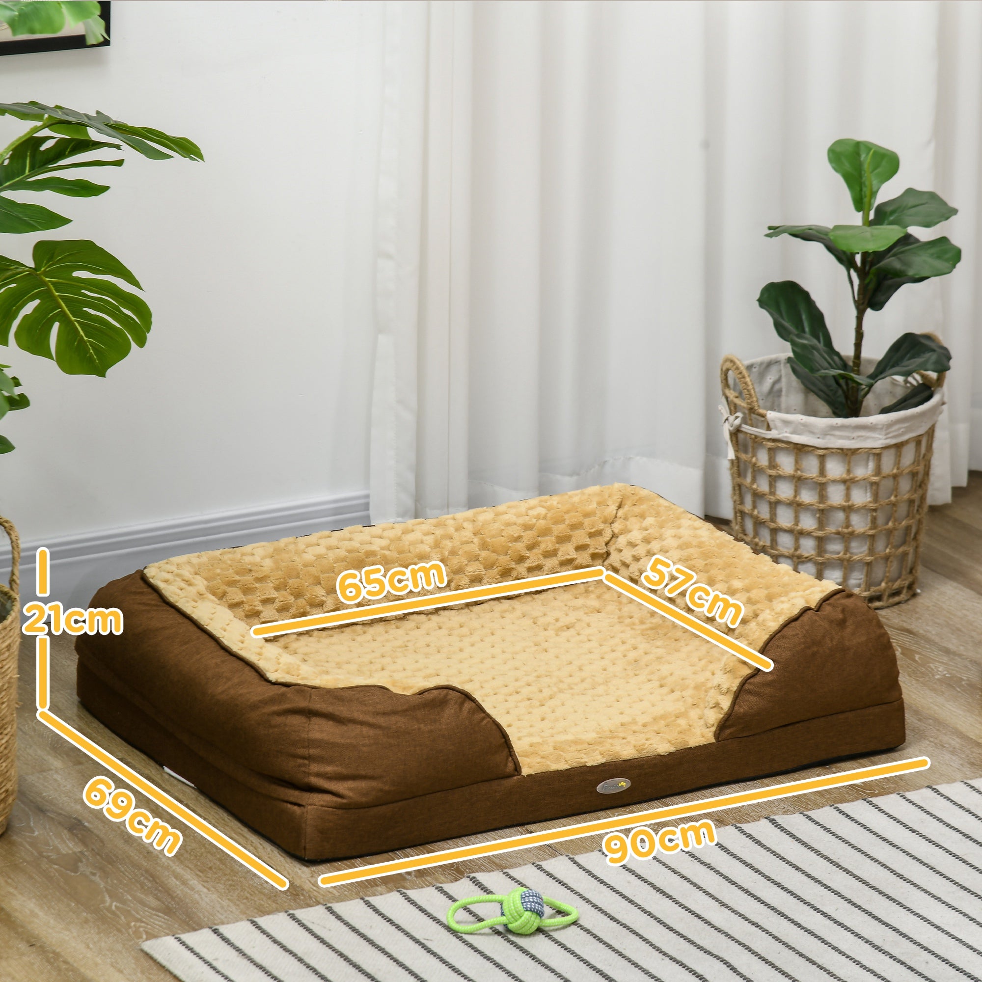 PawHut Calming Dog Bed Pet Mattress w/ Removable Cover, Anti-Slip Bottom, for Medium Dogs, 90L x 69W x 21Hcm - Brown - North Peak Garden Furniture