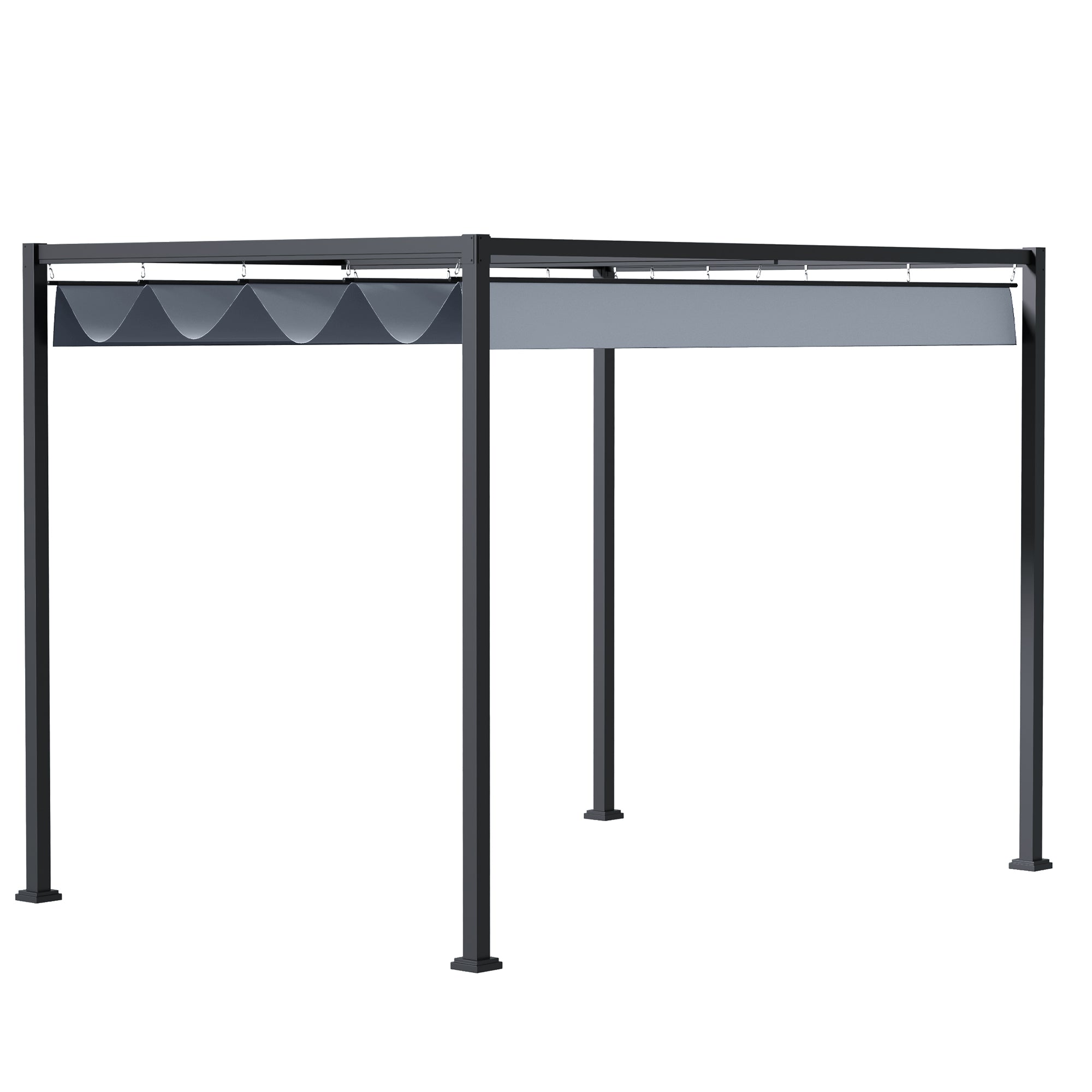Outsunny 4 x 3(m) Metal Outdoor Pergola with Retractable Roof, Outdoor Gazebo Canopy Shelter with Drainage Holes for Garden, Patio, Lawn, Grey - North Peak Garden Furniture