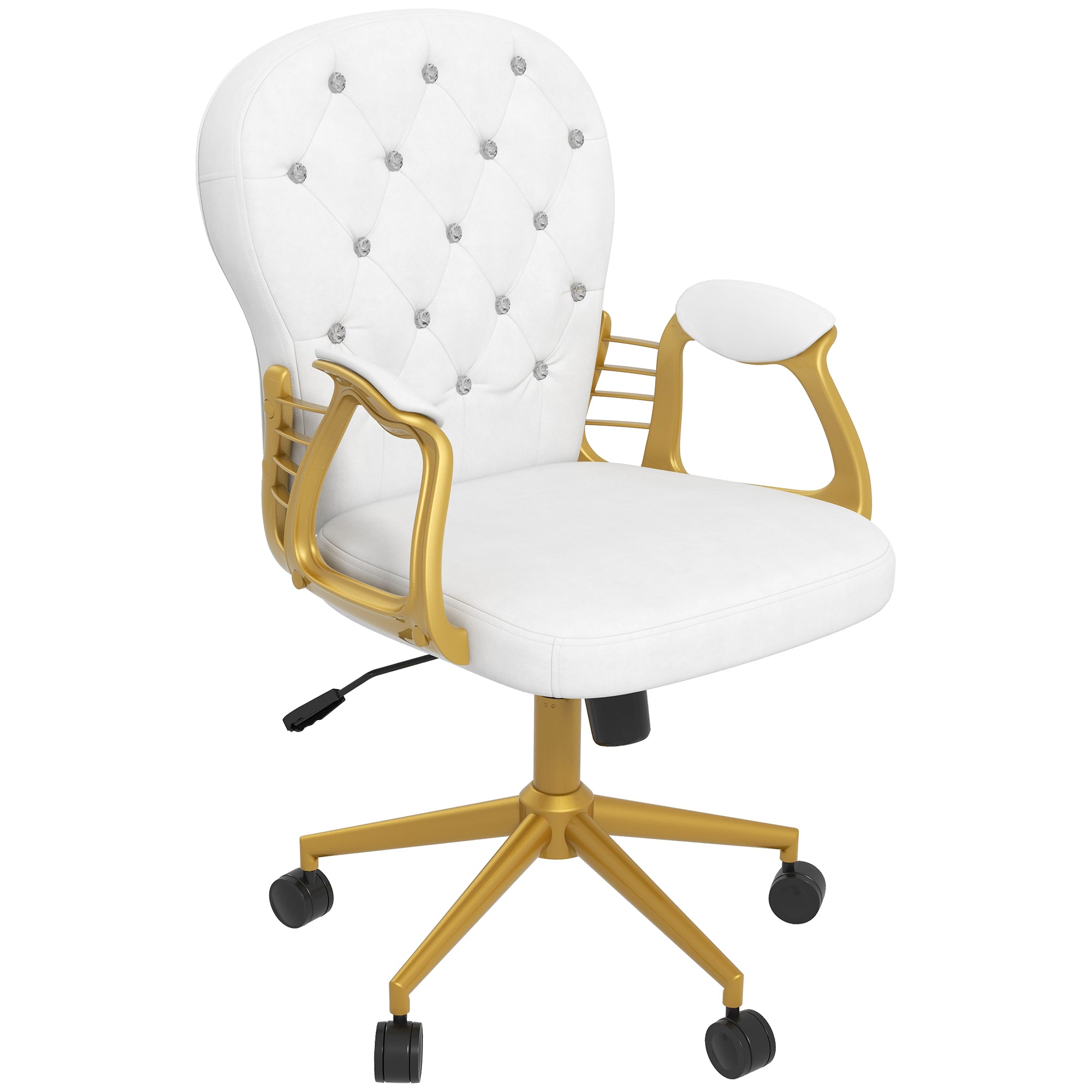 Vinsetto Height Adjustable Home Office Chair, Button Tufted Computer Chair with Padded Armrests and Tilt Function, Cream White - North Peak Garden Furniture