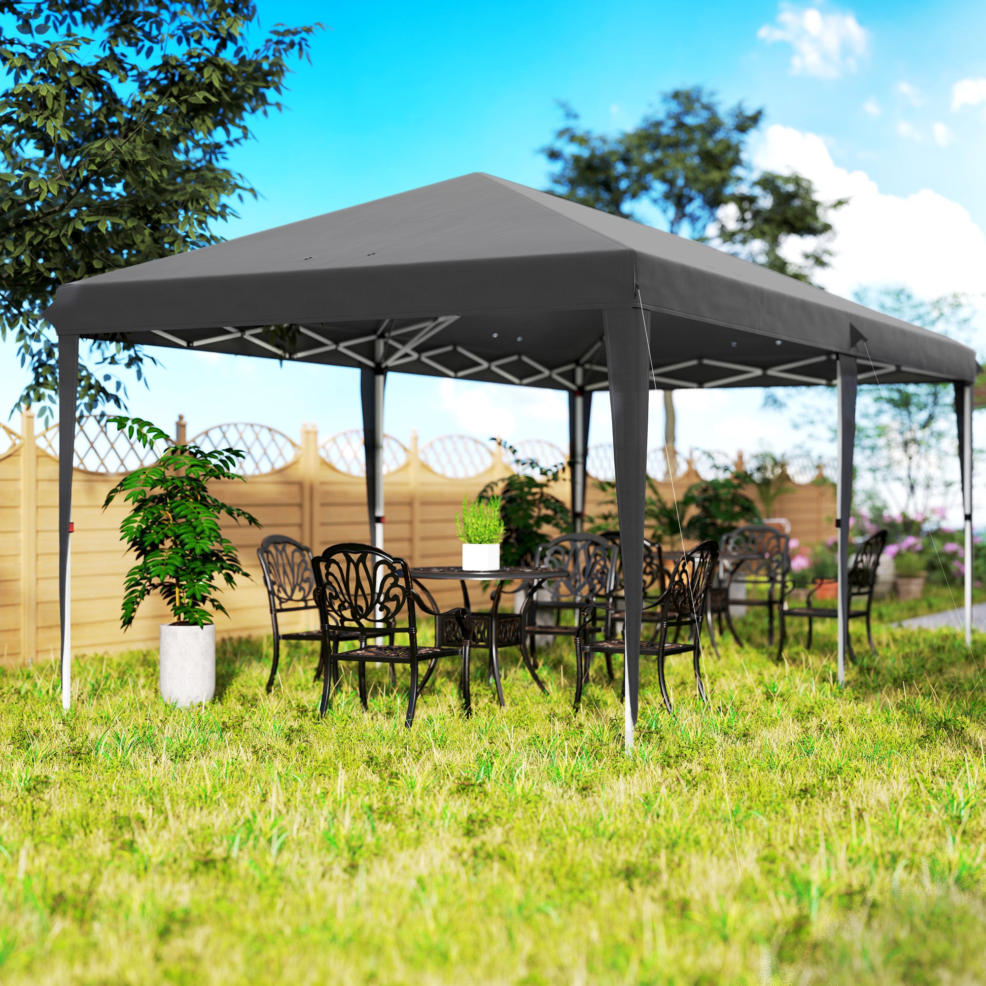 Outsunny Pop Up Gazebo, Double Roof Foldable Canopy Tent, Height Adjustable Wedding Awning Canopy w/ Carrying Bag, 6 m x 3 m x 2.7 m, Grey - North Peak Garden Furniture