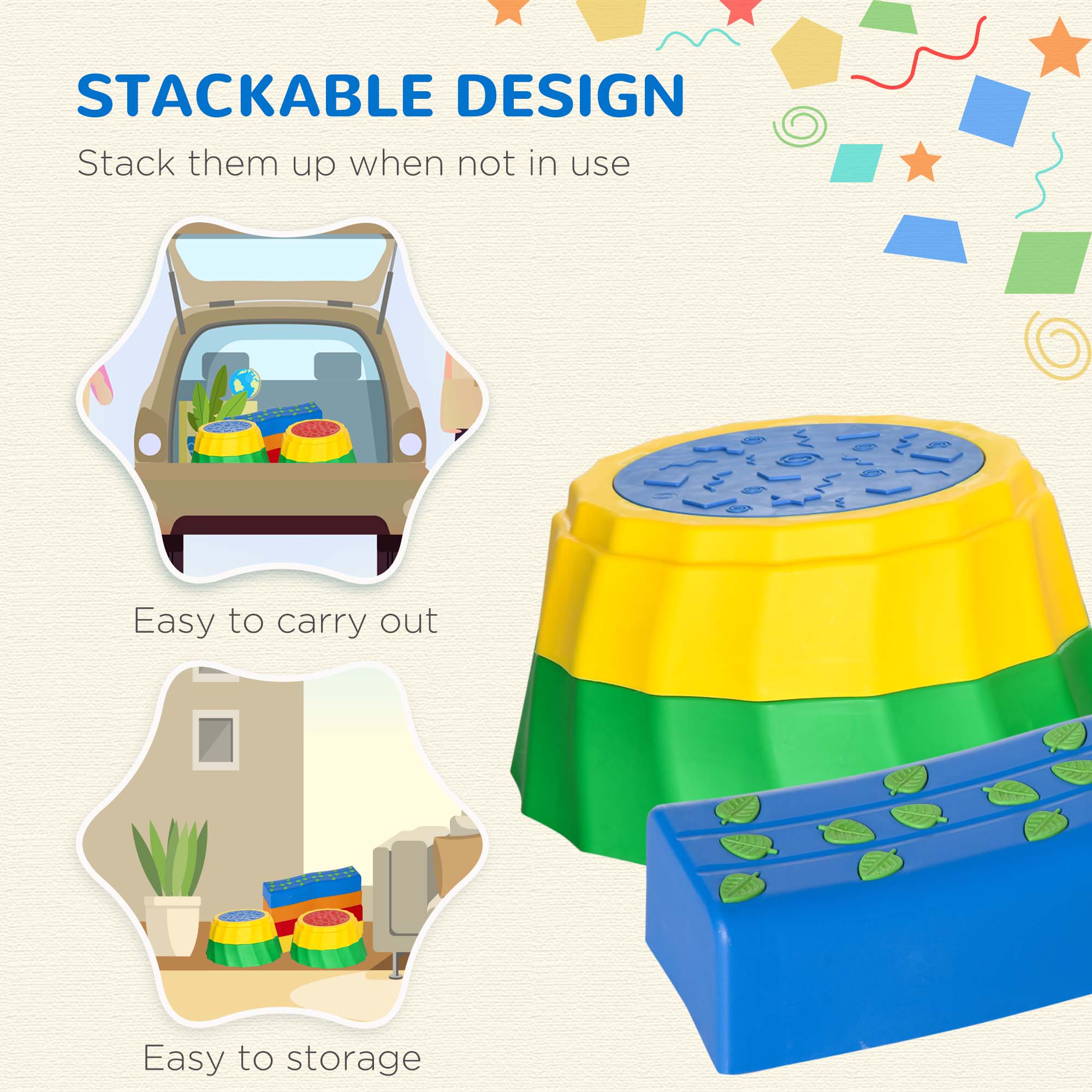 Outsunny Eight-Piece Kids Stepping Stones, with Non-Slip Surface & Bottom, for Toddlers - Multicoloured - North Peak Garden Furniture