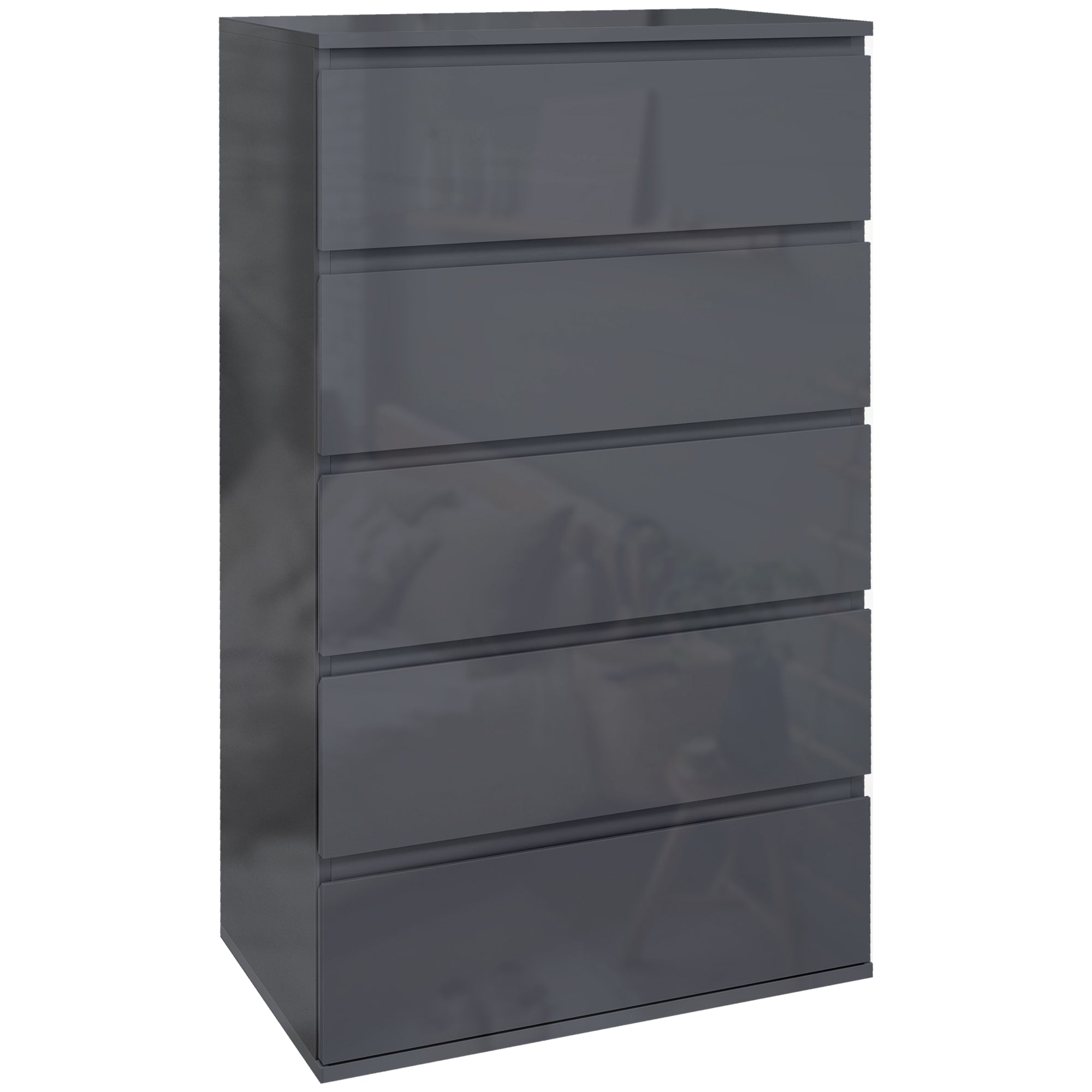 HOMCOM High Gloss Chest of Drawers, 5-Drawer Storage Cabinets, Modern Dresser, Storage Drawer Unit for Bedroom