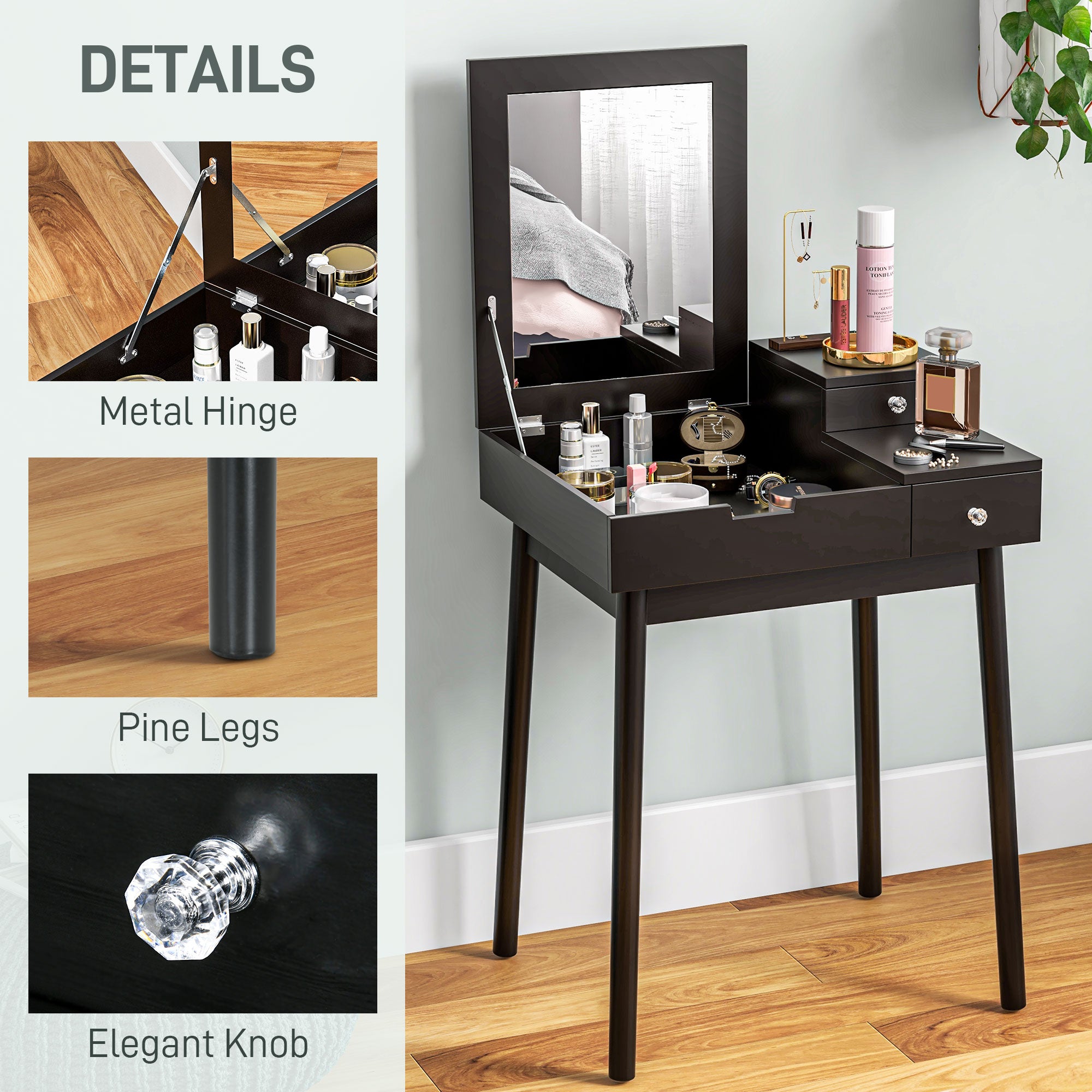 HOMCOM Dressing Table with Flip-up Mirror, Makeup Desk with 2 Drawers, Vanity Table Writing Desk for Bedroom Living Room, Black - North Peak Garden Furniture