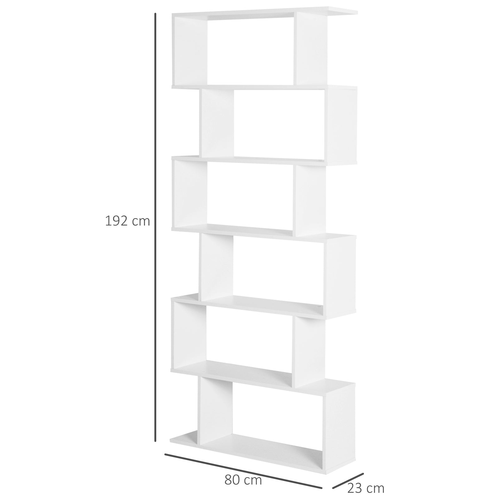 HOMCOM Wooden Wood S Shape Storage Display 6 Shelves Room Divider Unit Chest Bookshelf Bookcase Cupboard Cabinet Home Office Furniture (White)