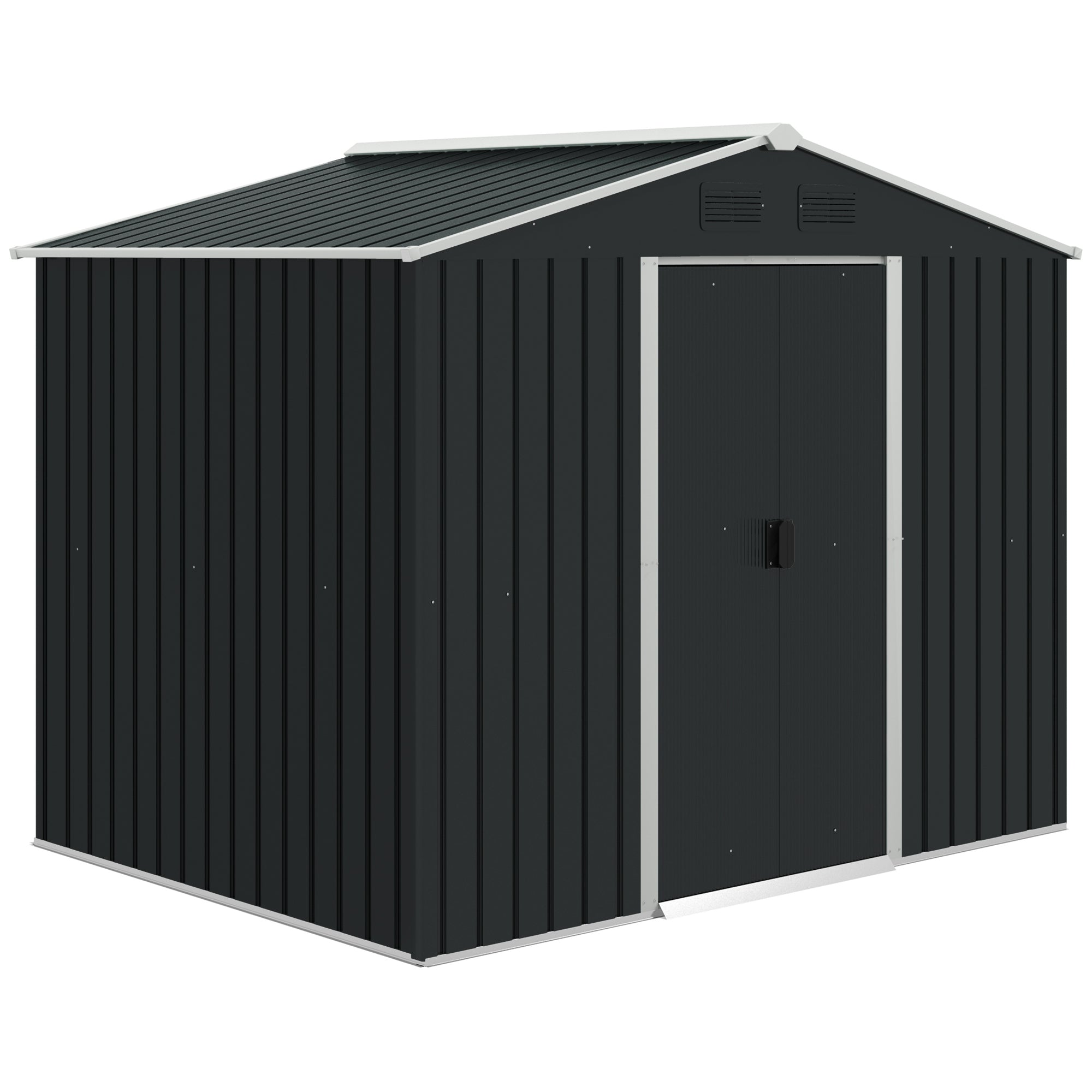 Outsunny 7.7 x 5.7ft Metal Garden Shed, Galvanised Outdoor Tool Storage House with Ventilation Slots and Sliding Doors, Grey - North Peak Garden Furniture