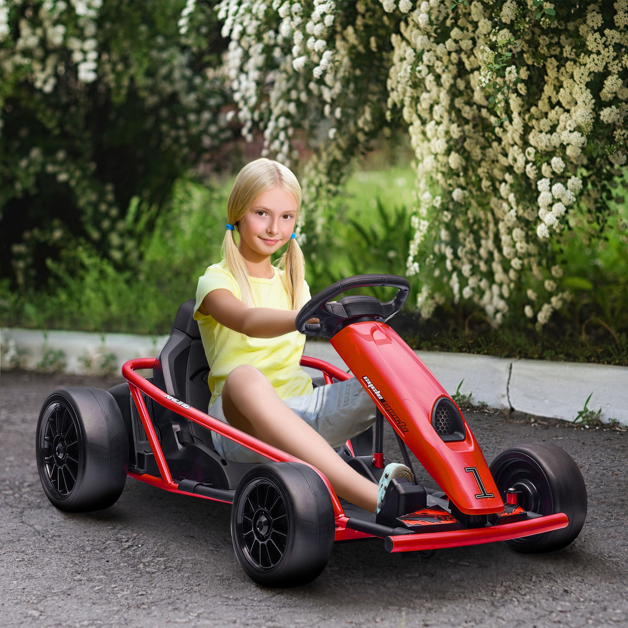 HOMCOM 24V Electric Go Kart for Kids, Drift Ride-On Racing Go Kart with 2 Speeds, for Boys Girls Aged 8-12 Years Old, Red